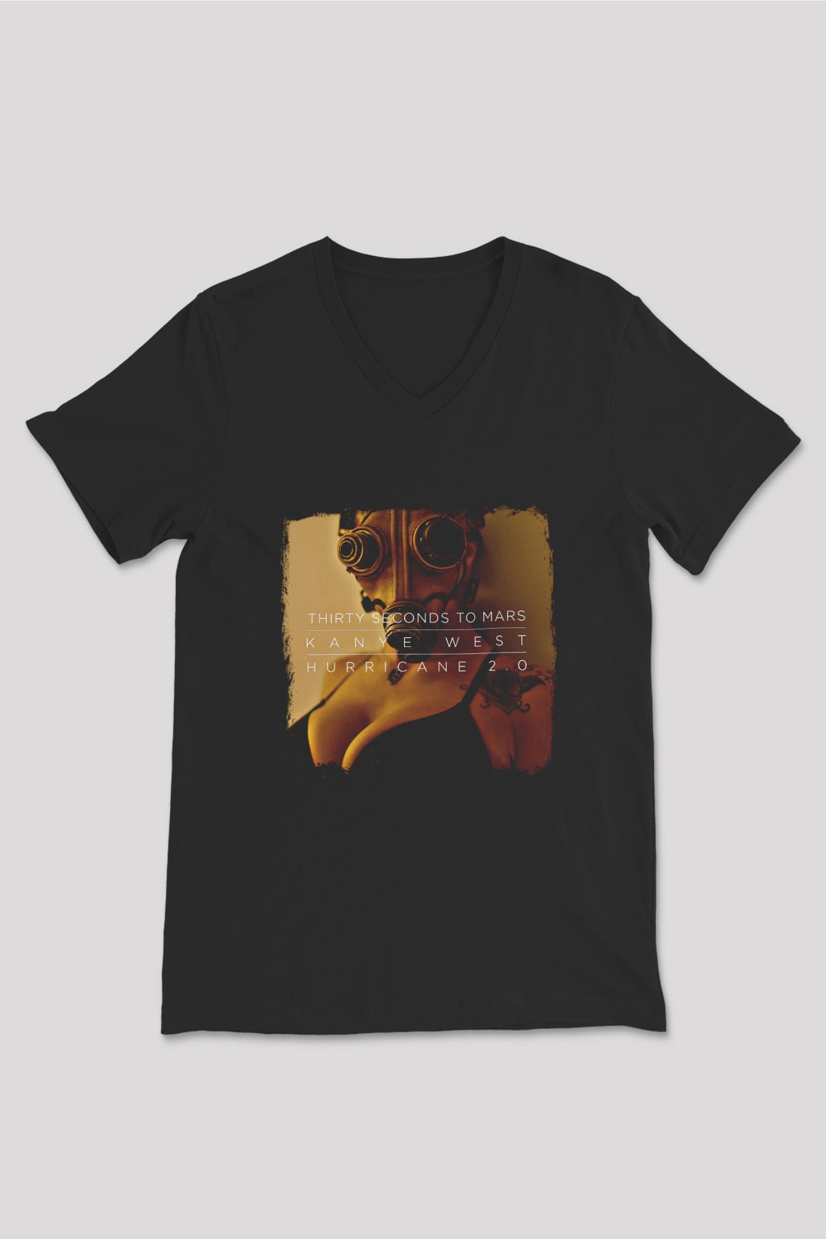 30 Seconds To Mars Baskılı Unisex Siyah V Yaka Tişört