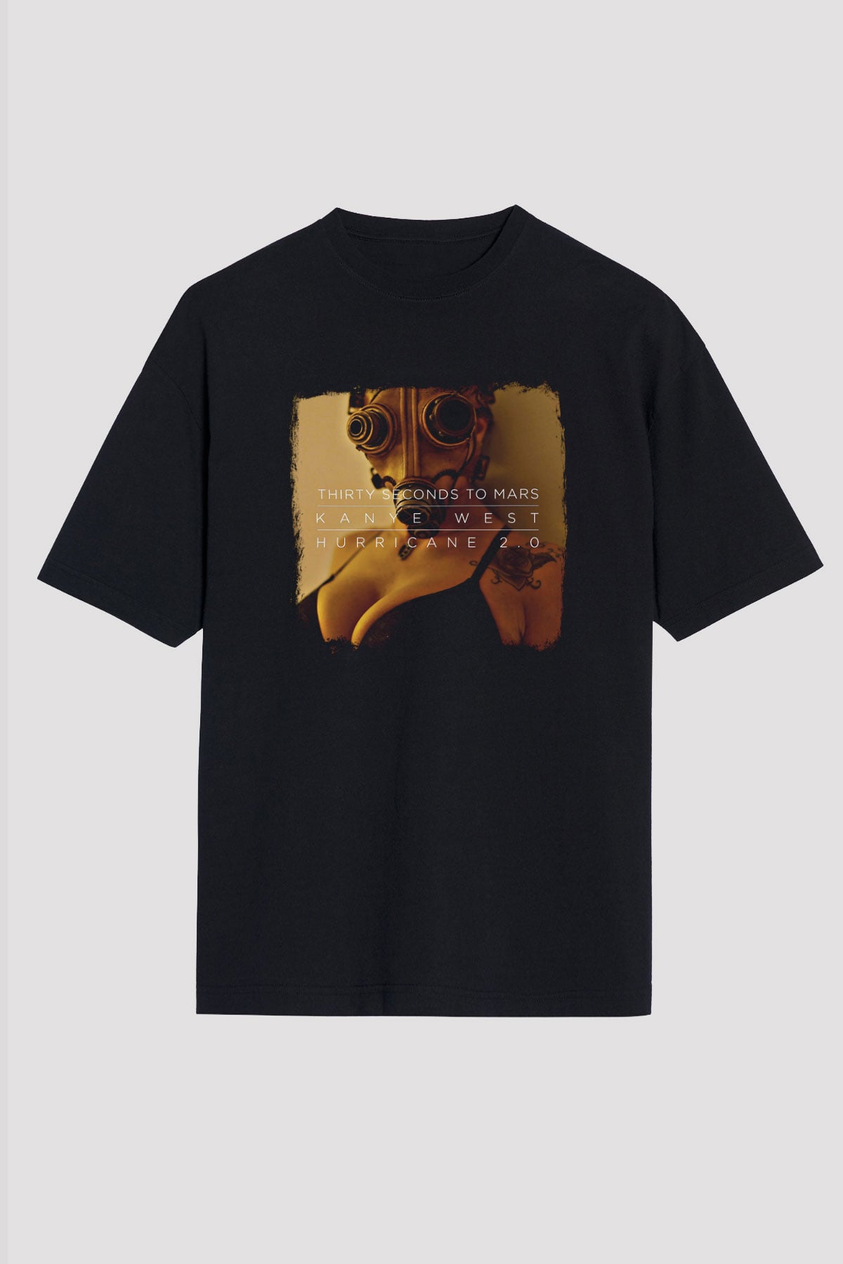 30 Seconds To Mars Baskılı Unisex Siyah Oversize Tişört