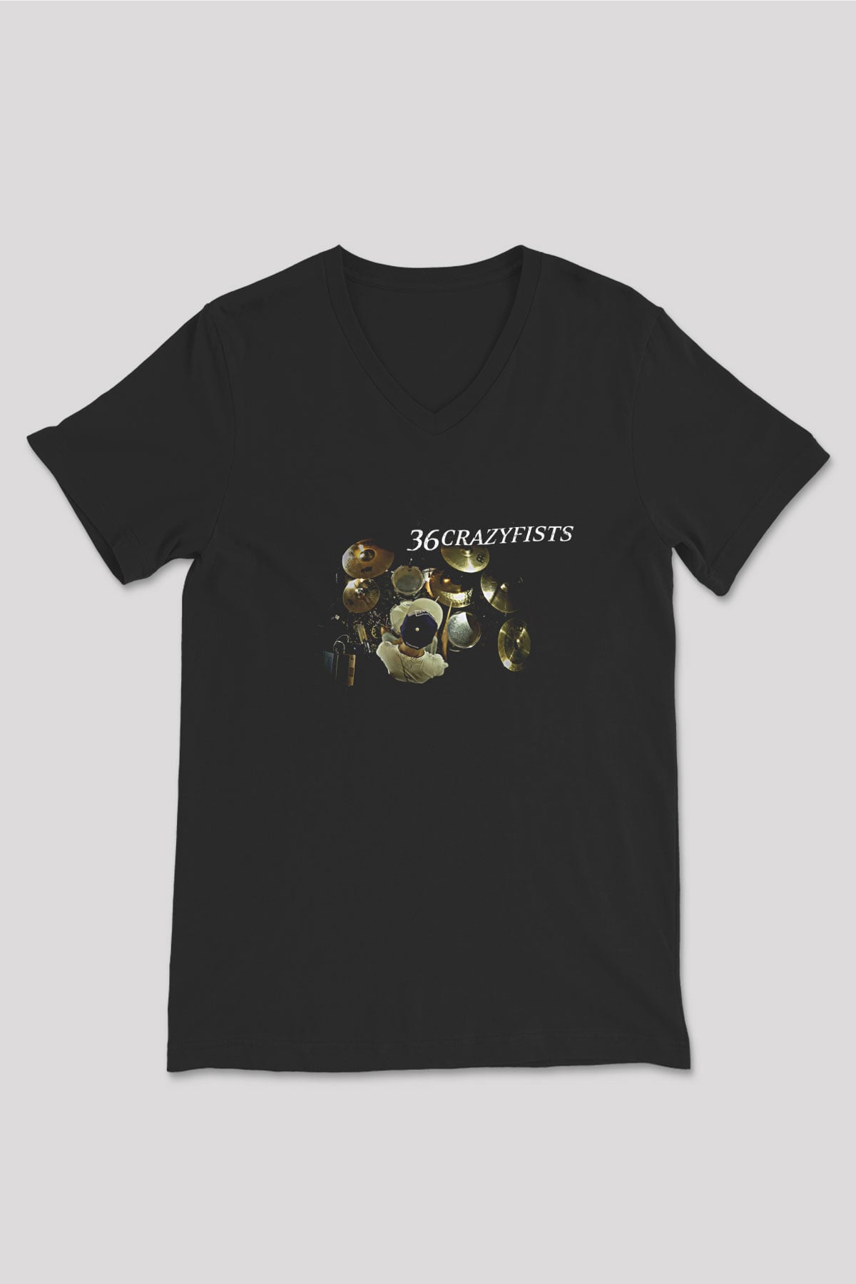 36 Crazyfists Baskılı Unisex Siyah V Yaka Tişört - Tshirt