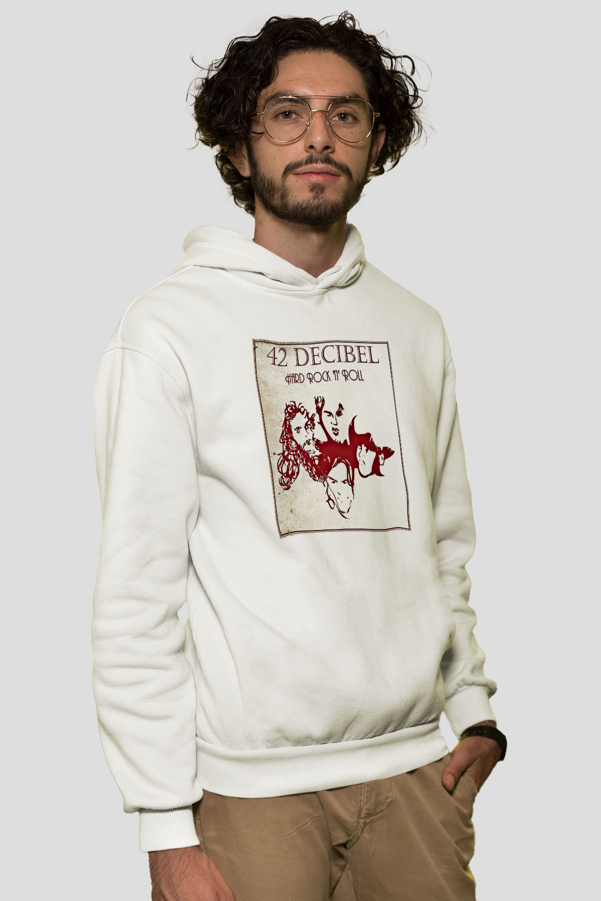 42 decibel Baskılı Unisex Beyaz Hoodie