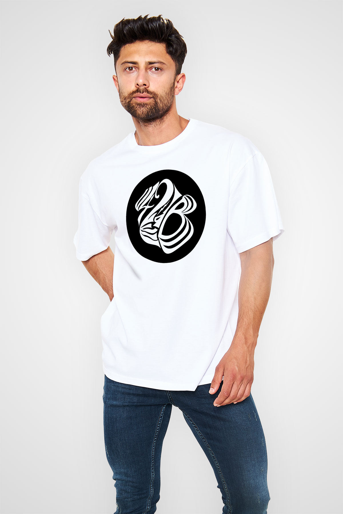 42 decibel Baskılı Unisex Beyaz Oversize Tişört