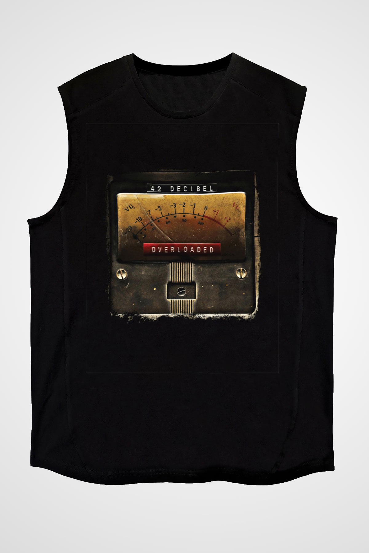 42 decibel Baskılı Unisex Siyah Kolsuz Tişört