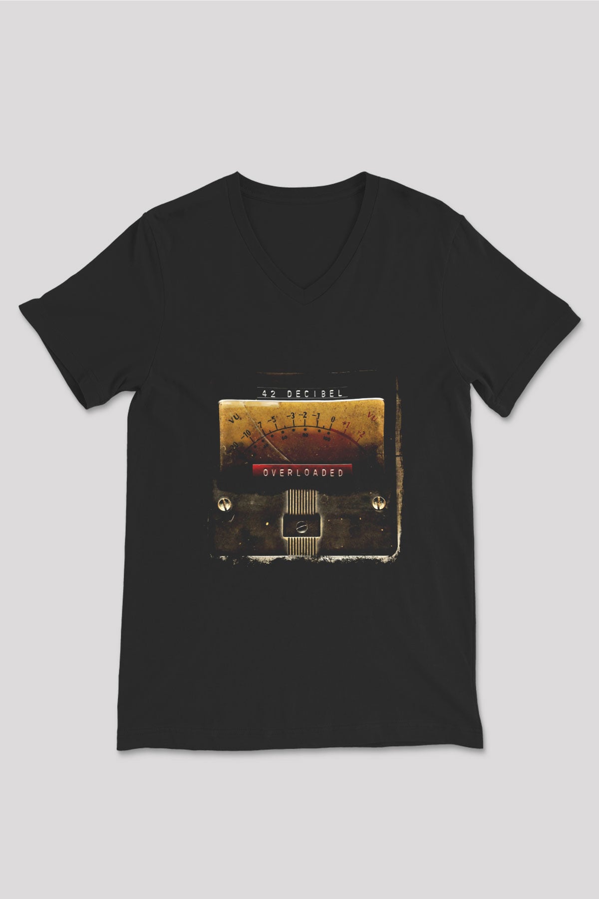 42 decibel Baskılı Unisex Siyah V Yaka Tişört
