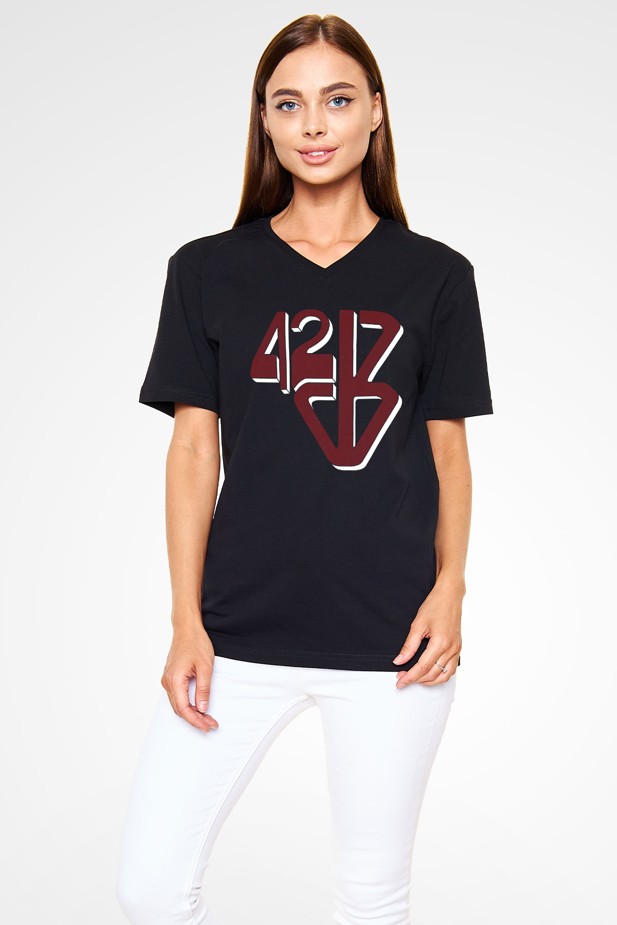 42 Decibel Siyah Unisex V Yaka Tişört T-Shirt