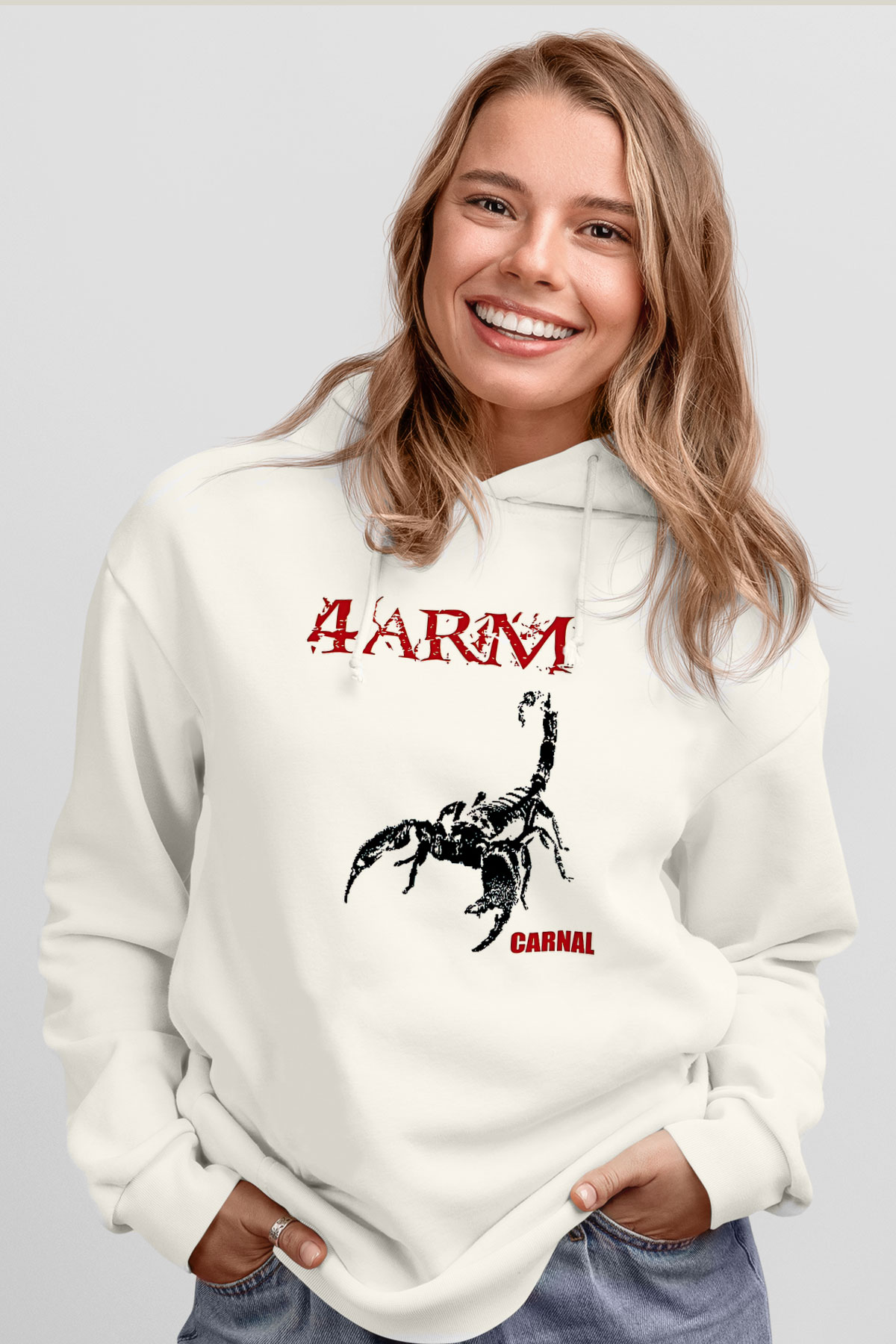 4arm Baskılı Beyaz Unisex Kapüşonlu Sweatshirt