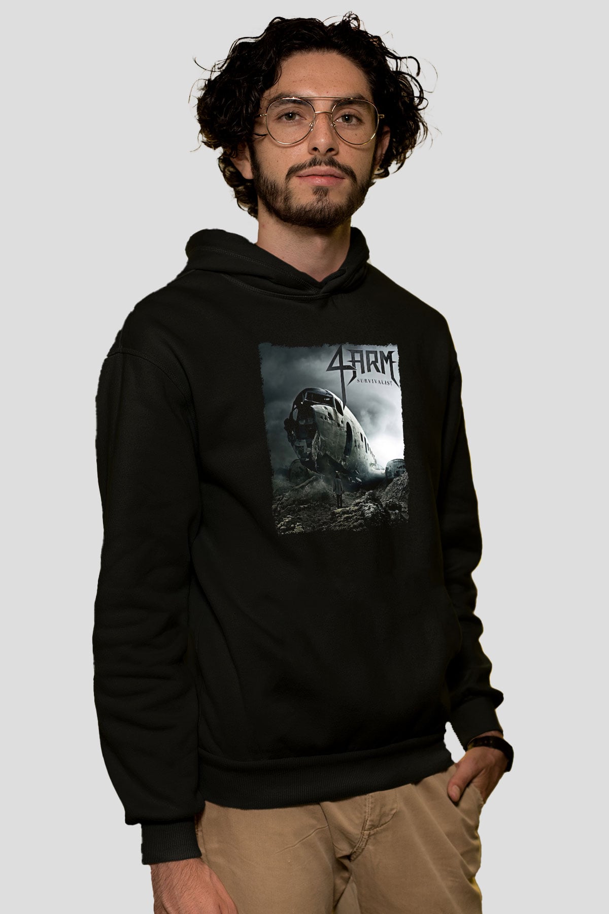 4arm Baskılı Unisex Siyah Hoodie