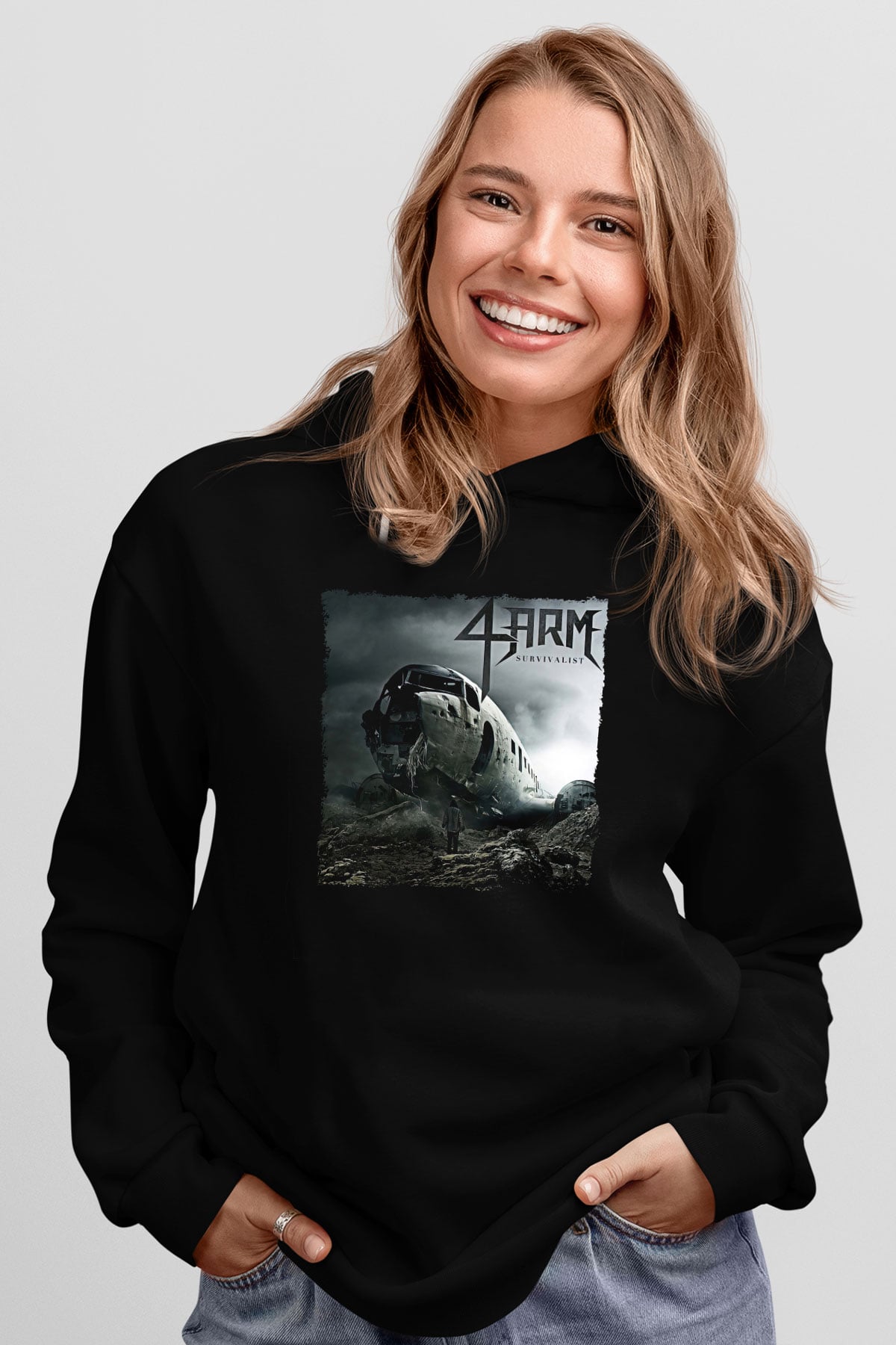 4arm Baskılı Unisex Siyah Hoodie