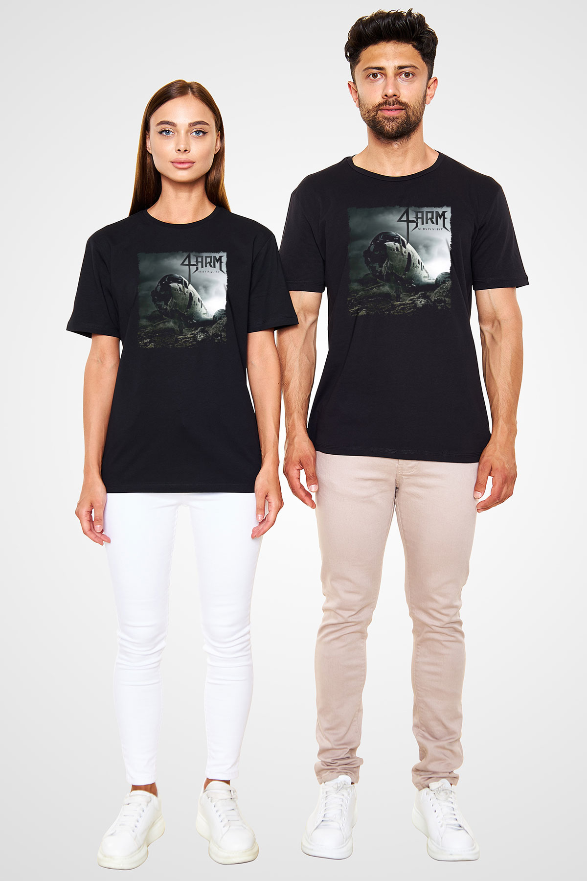 4arm Baskılı Unisex Siyah Tişört - Tshirt
