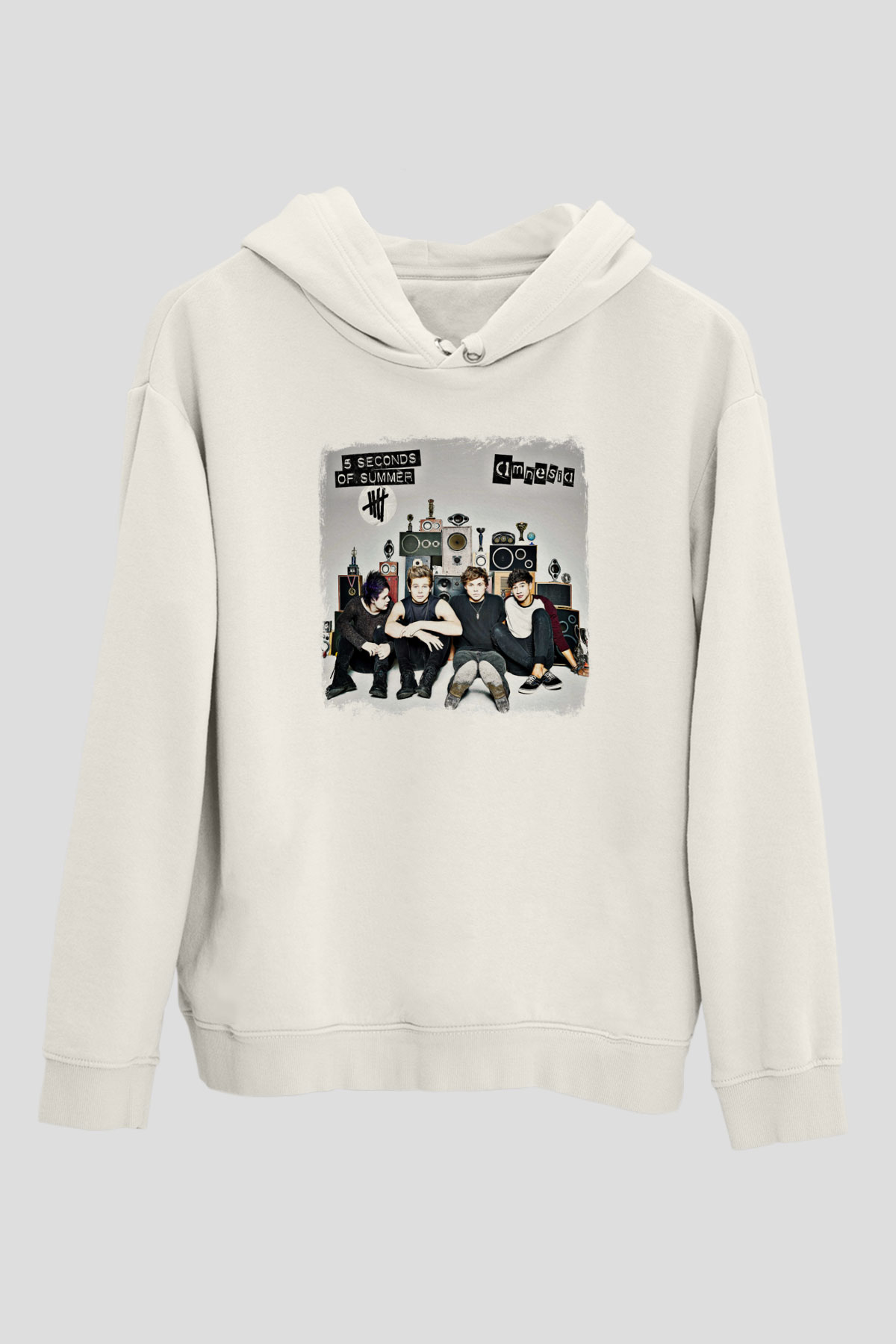 5 Seconds Of Summer Baskılı Unisex Beyaz Hoodie