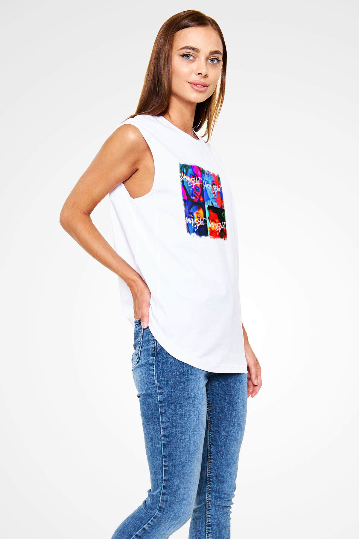 5 Seconds Of Summer Baskılı Unisex Beyaz Kolsuz Tişört