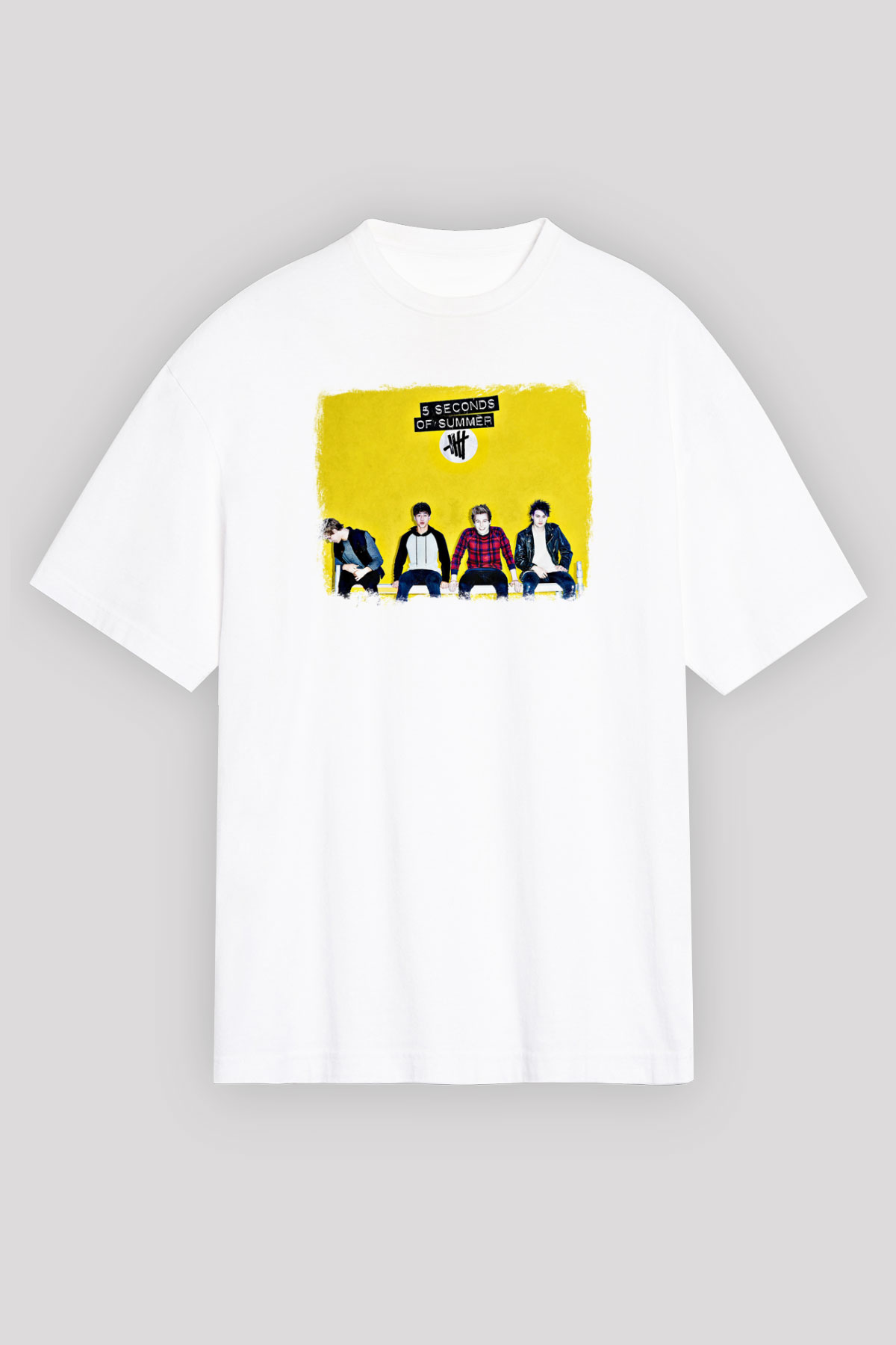 5 Seconds Of Summer Baskılı Unisex Beyaz Oversize Tişört
