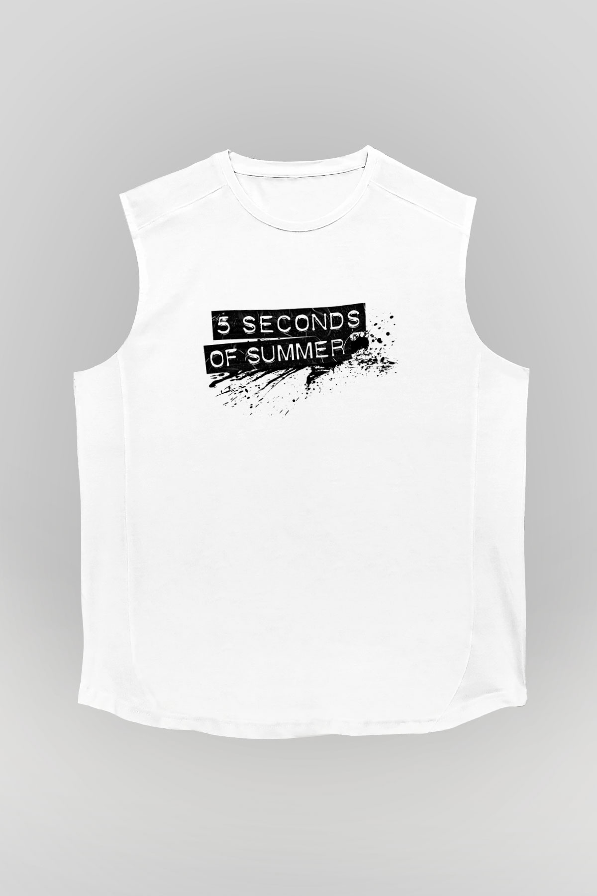 5 Seconds Of Summer Baskılı Unisex Beyaz Kolsuz Tişört