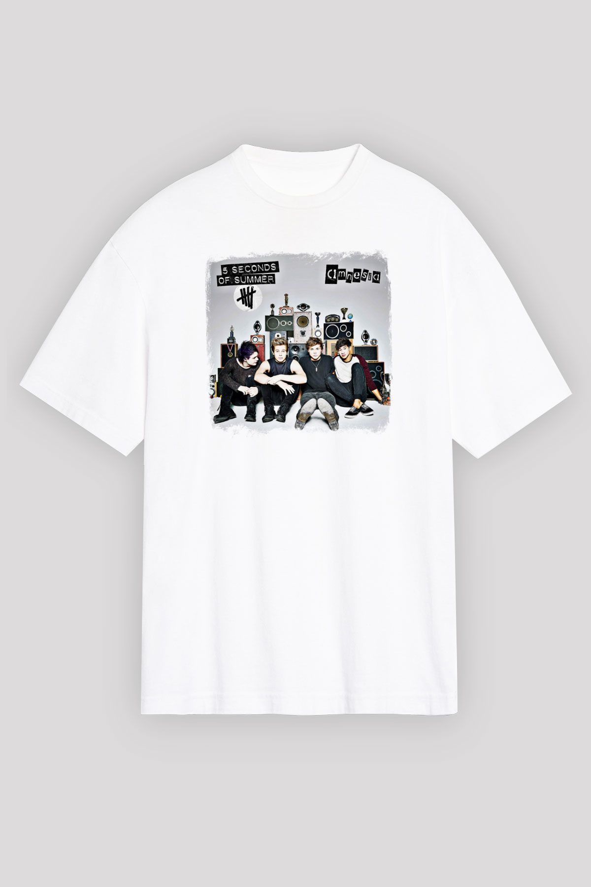 5 Seconds Of Summer Baskılı Unisex Beyaz Oversize Tişört