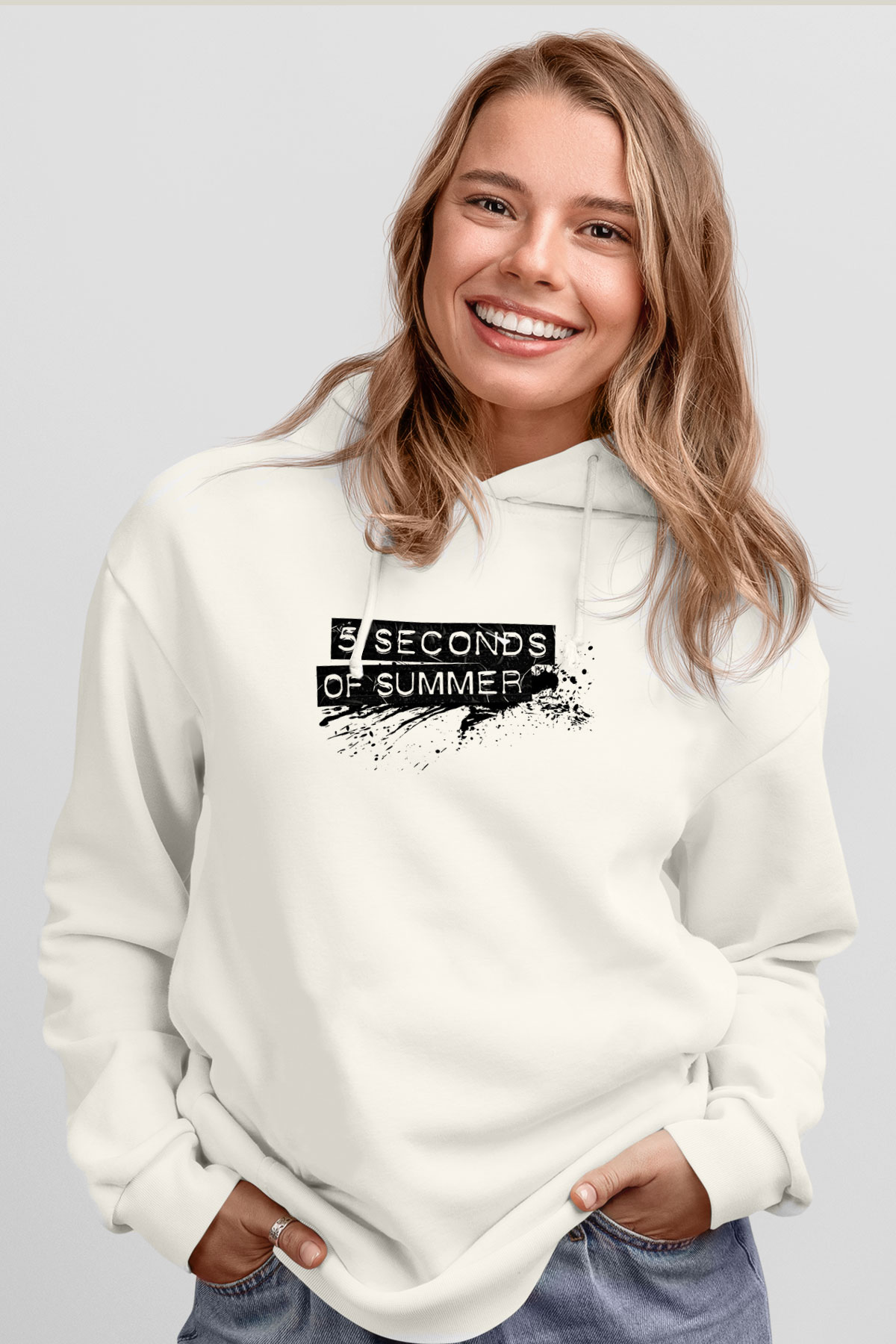 5 Seconds Of Summer Baskılı Unisex Beyaz Hoodie