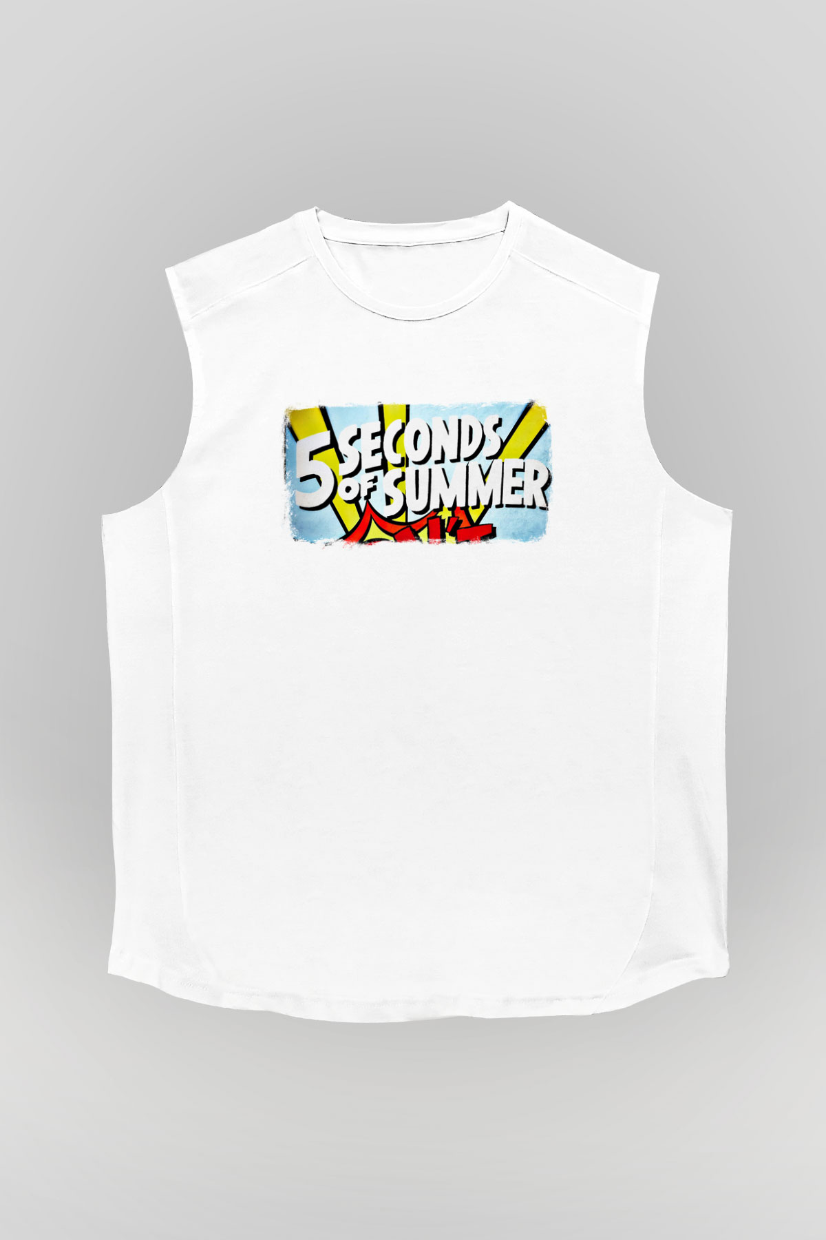 5 Seconds Of Summer Baskılı Unisex Beyaz Kolsuz Tişört