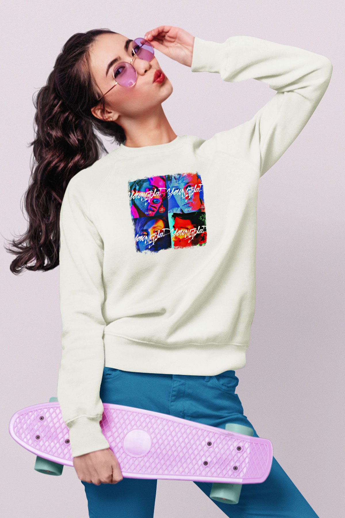 5 Seconds Of Summer Baskılı Unisex Beyaz Sweatshirt