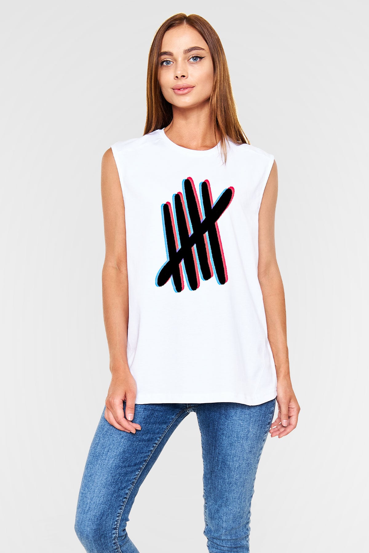 5 Seconds Of Summer Baskılı Unisex Beyaz Kolsuz Tişört