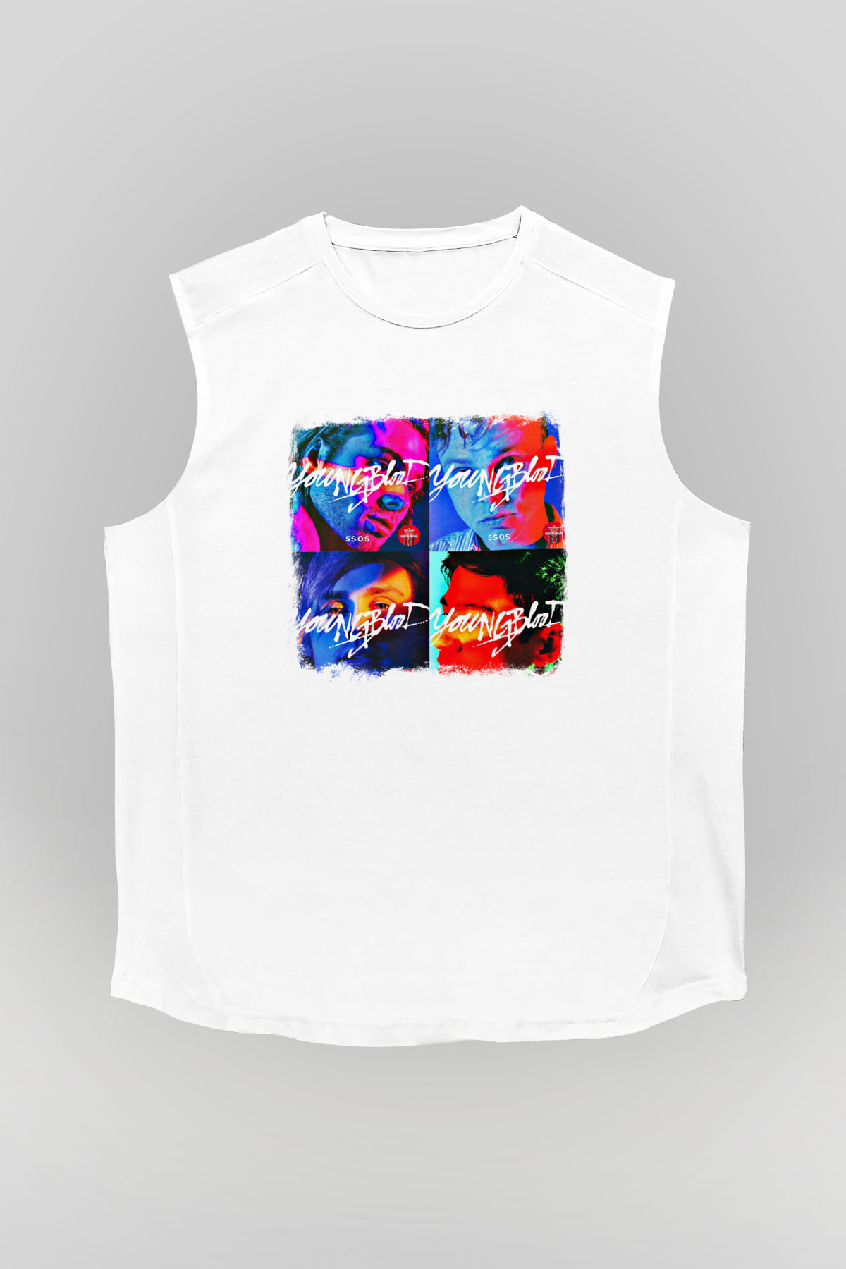 5 Seconds Of Summer Baskılı Unisex Beyaz Kolsuz Tişört