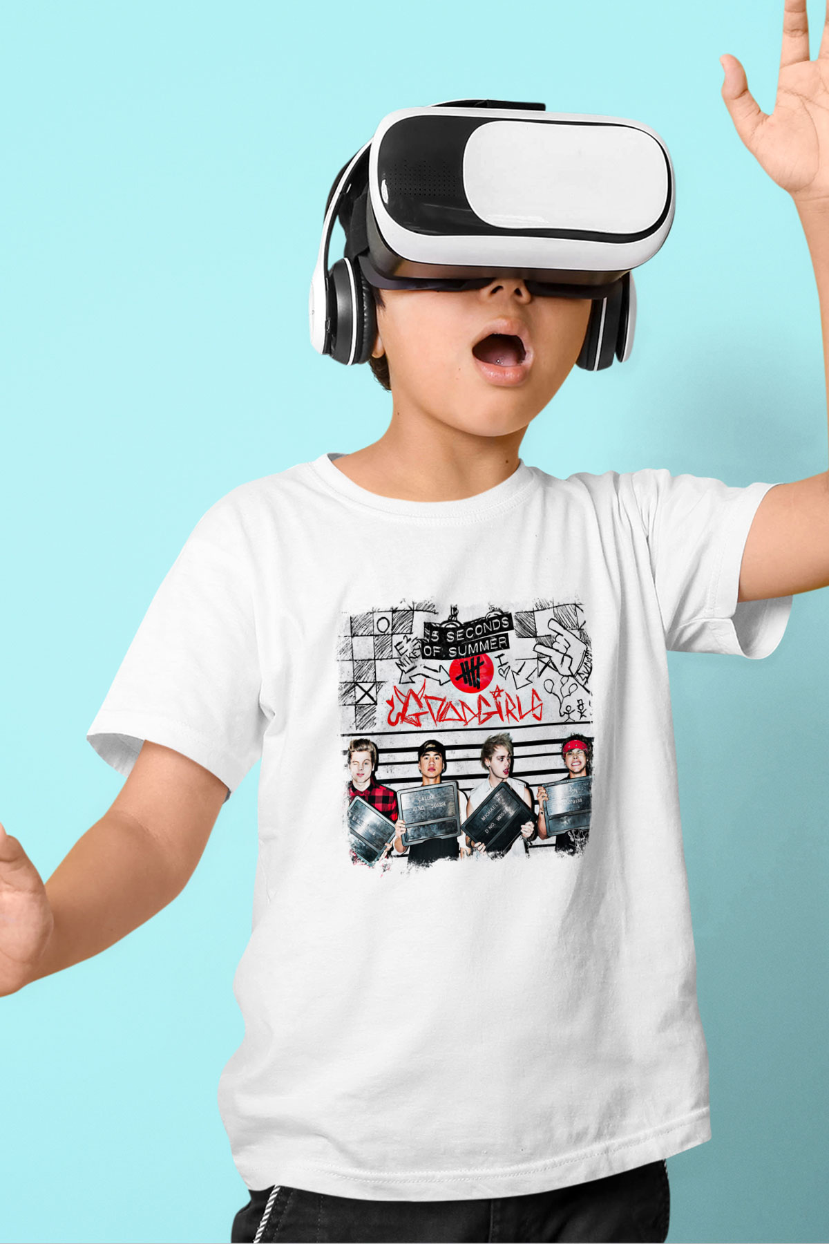 5 Seconds Of Summer Baskılı Unisex Beyaz Çocuk Tişört