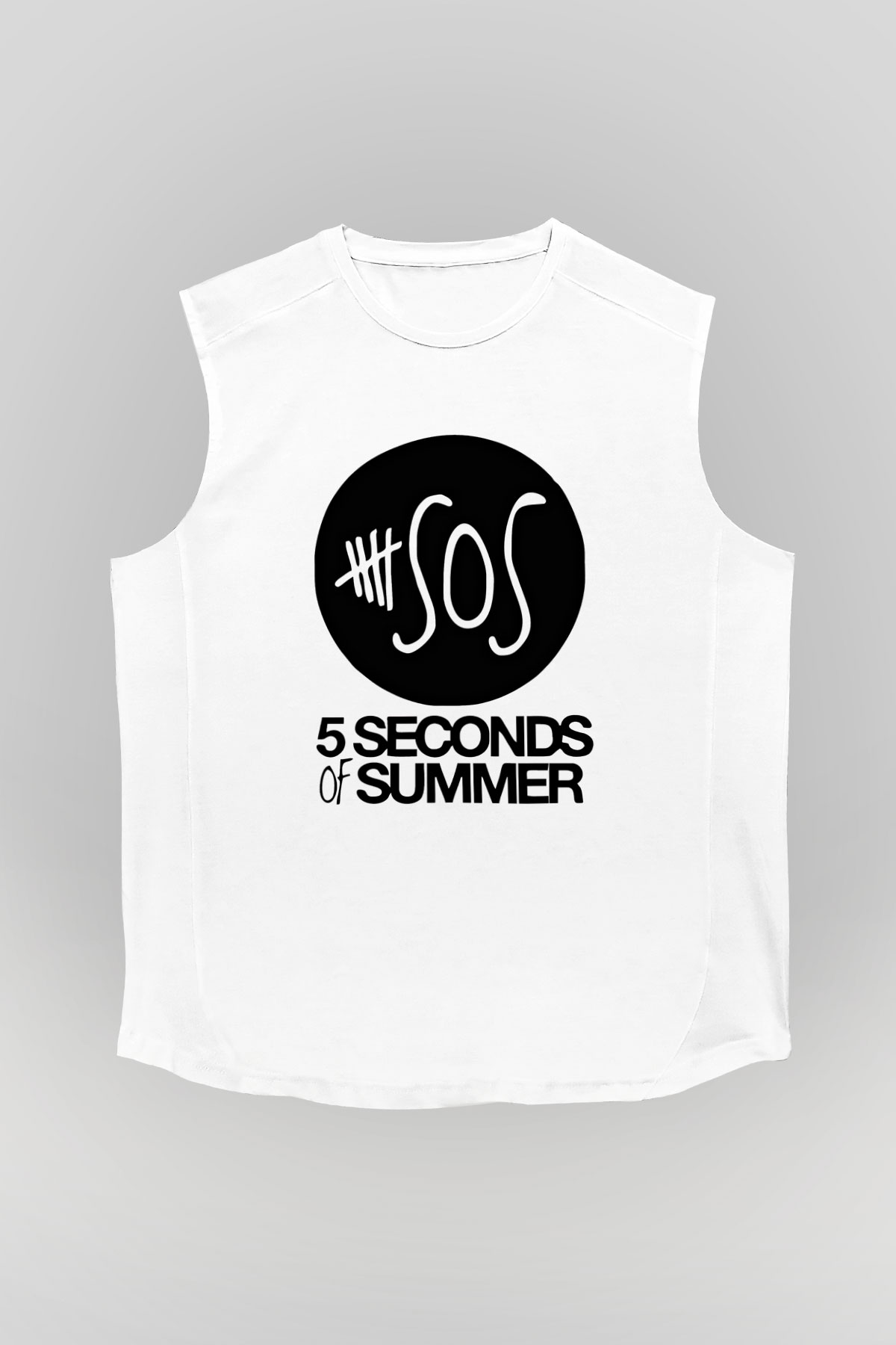 5 Seconds Of Summer Baskılı Unisex Beyaz Kolsuz Tişört