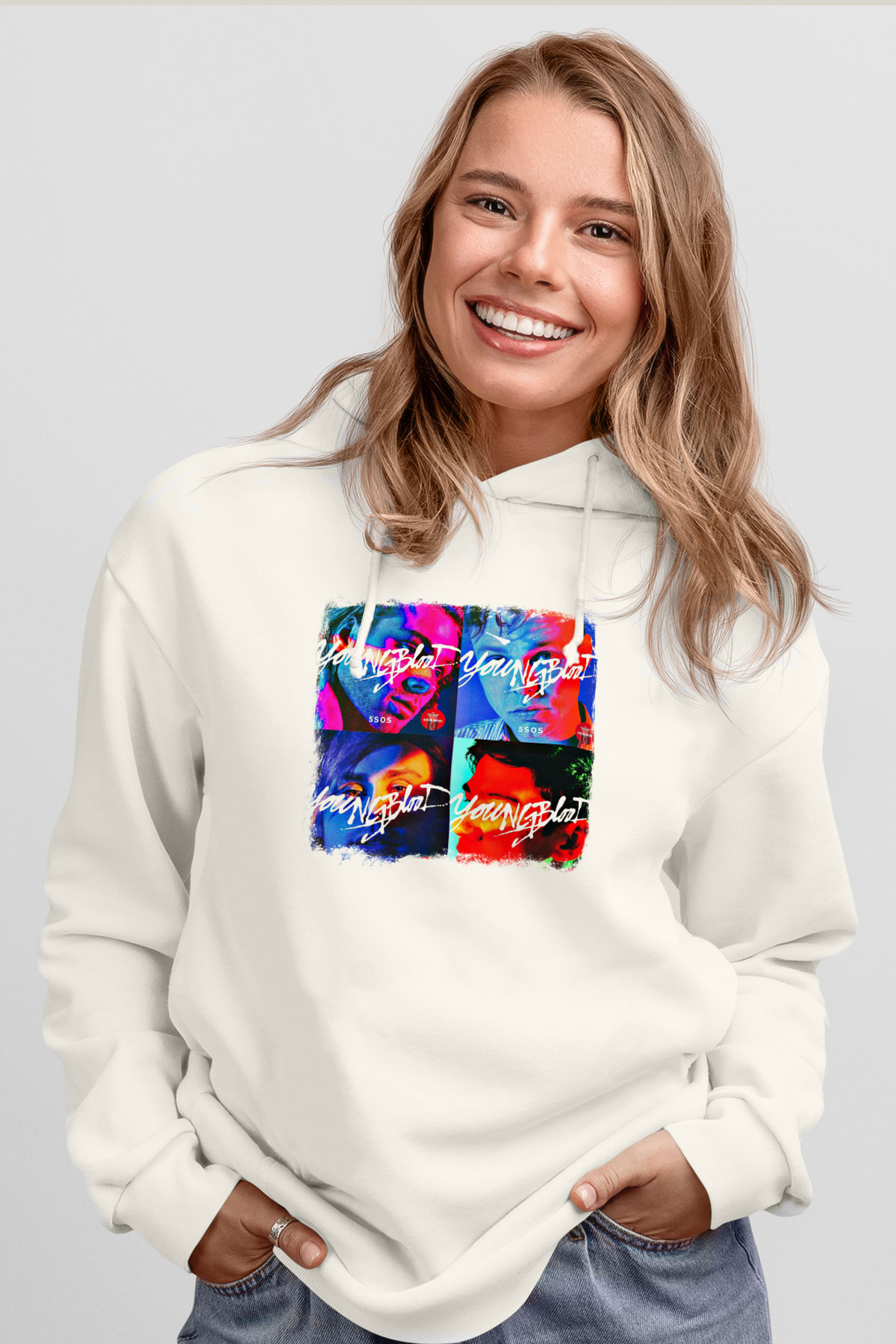 5 Seconds Of Summer Baskılı Unisex Beyaz Hoodie