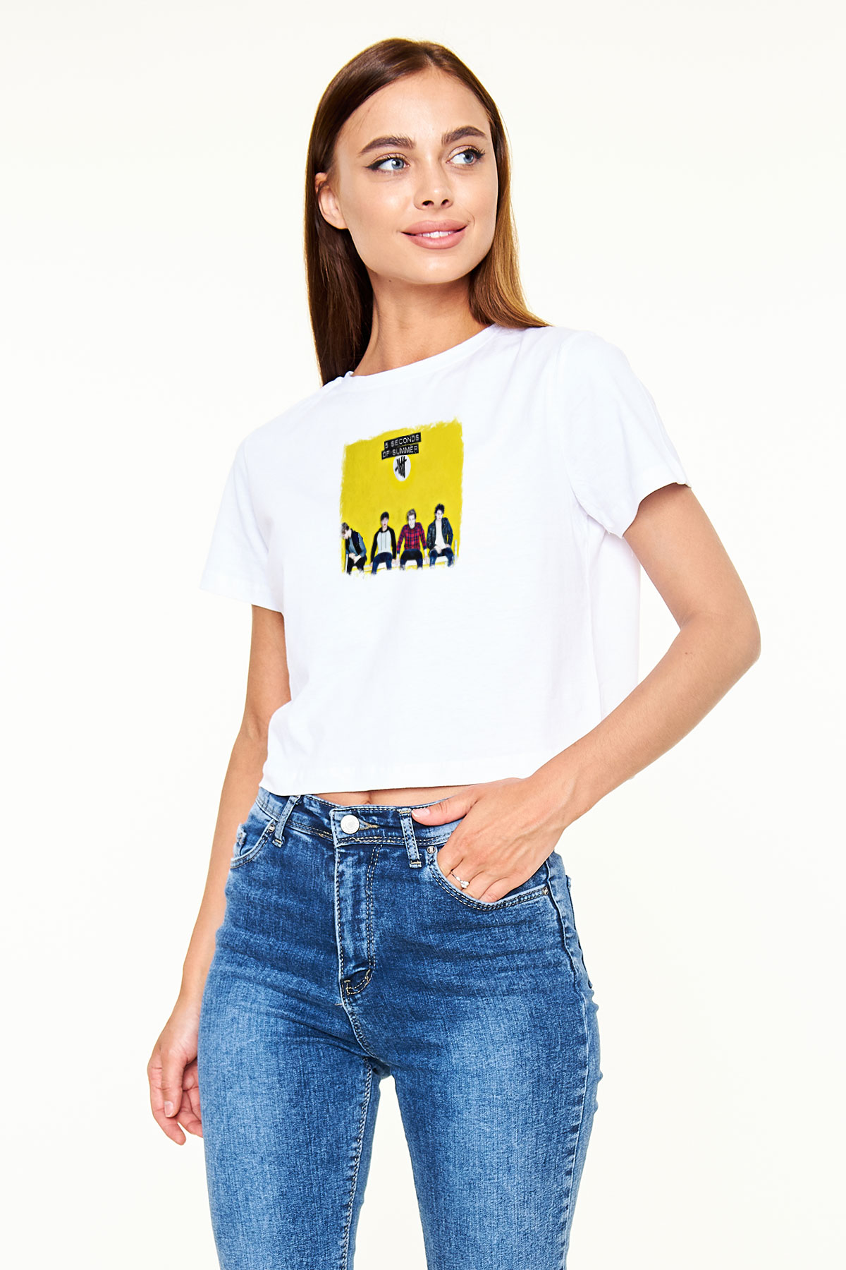 5 Seconds Of Summer Baskılı Unisex Beyaz Crop Top Tişört