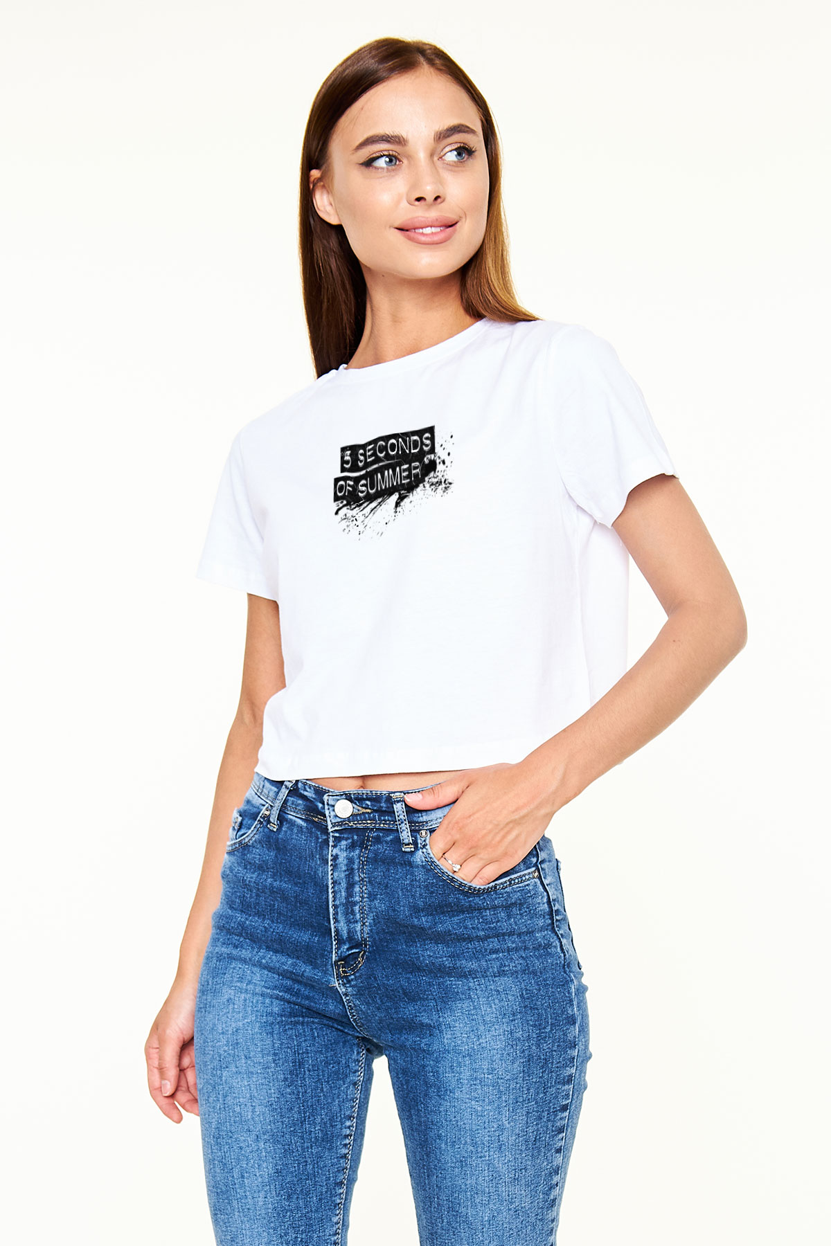 5 Seconds Of Summer Baskılı Unisex Beyaz Crop Top Tişört