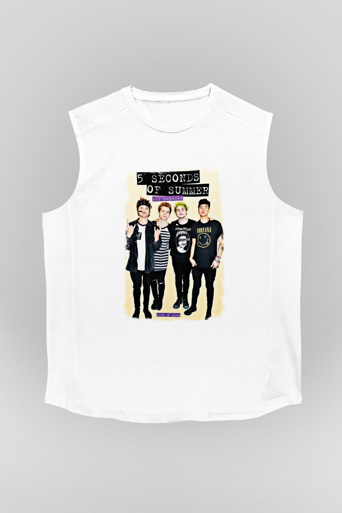 5 Seconds Of Summer Baskılı Unisex Beyaz Kolsuz Tişört