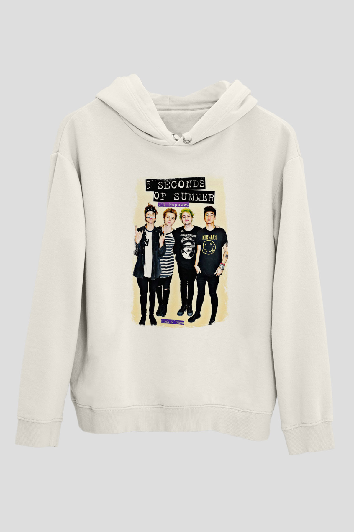 5 Seconds Of Summer Baskılı Unisex Beyaz Hoodie