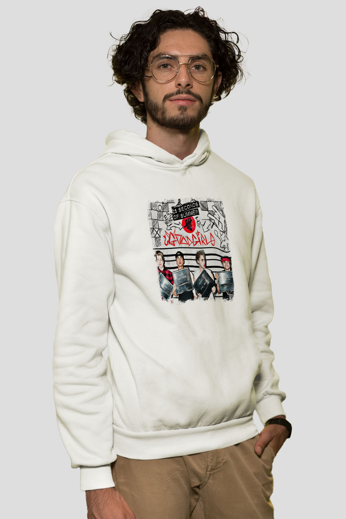 5 Seconds Of Summer Baskılı Unisex Beyaz Hoodie