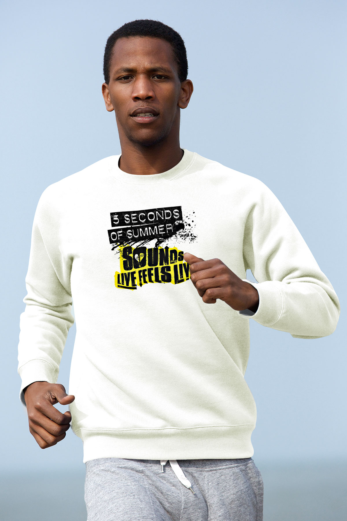 5 Seconds Of Summer Baskılı Unisex Beyaz Sweatshirt