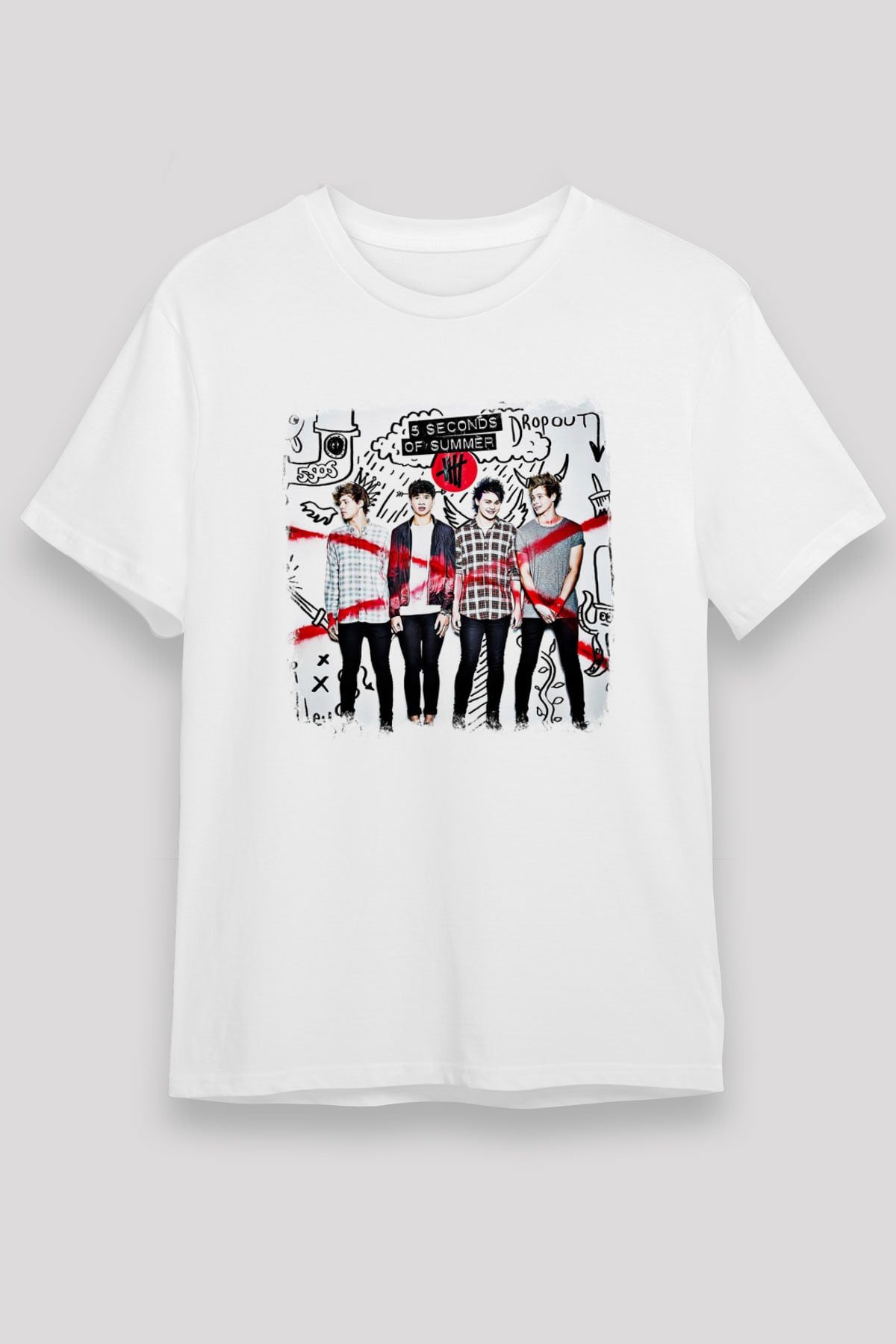 5 Seconds Of Summer Baskılı Unisex Beyaz Tişört