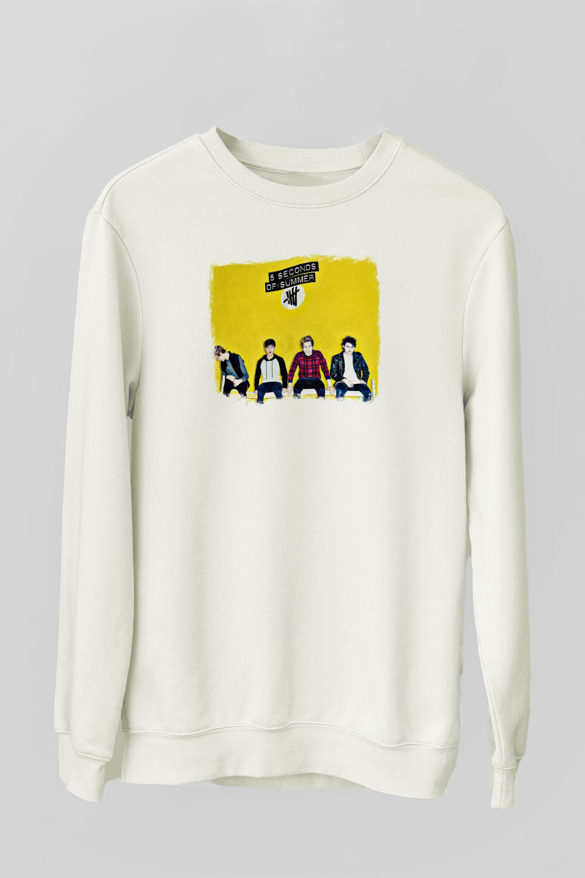 5 Seconds Of Summer Baskılı Unisex Beyaz Sweatshirt