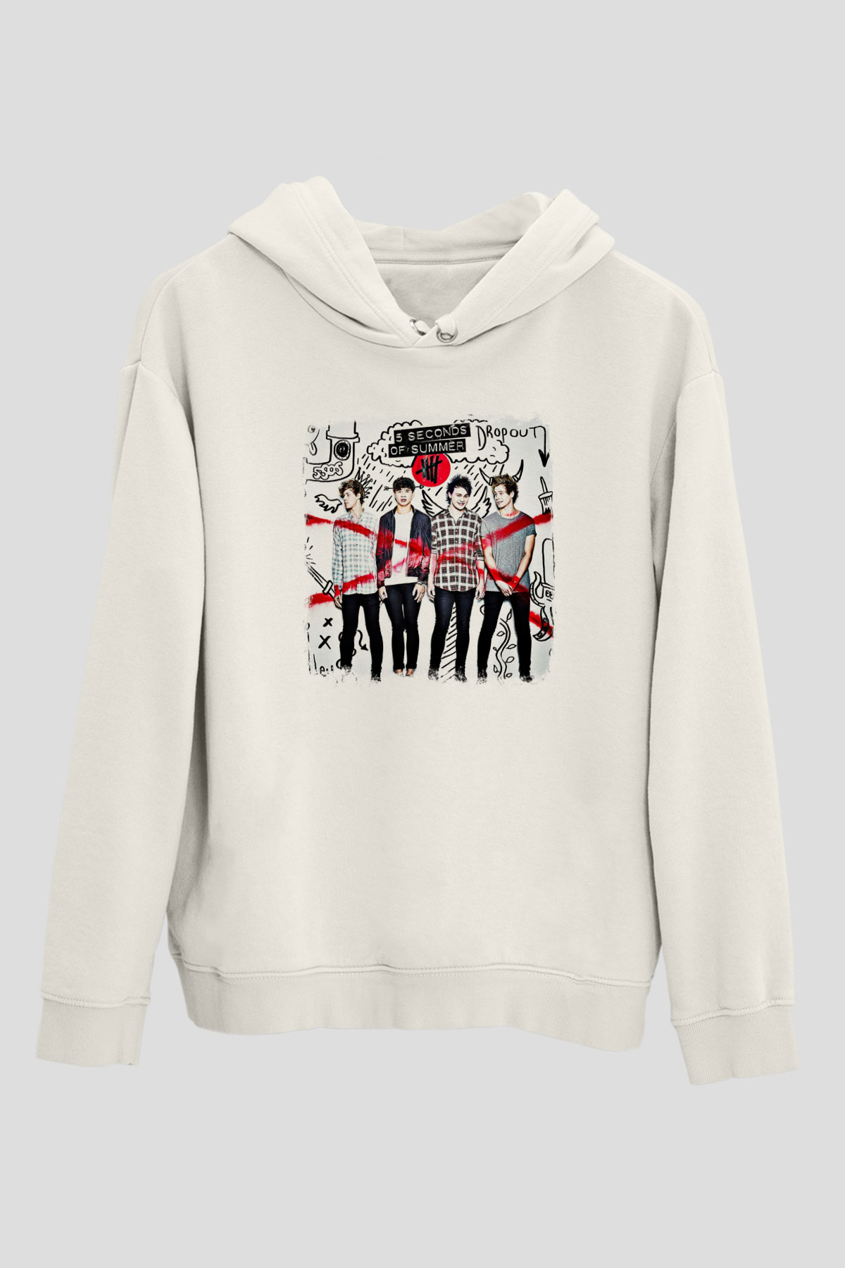 5 Seconds Of Summer Baskılı Unisex Beyaz Hoodie