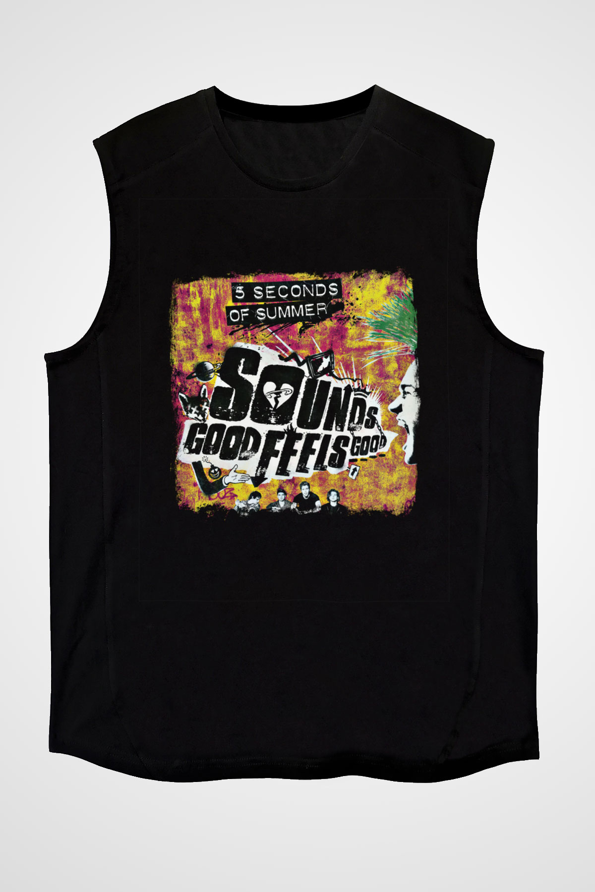5 Seconds Of Summer Baskılı Unisex Siyah Kolsuz Tişört