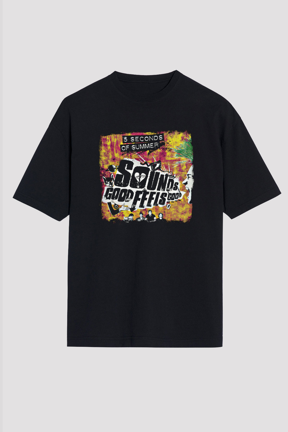 5 Seconds Of Summer Baskılı Unisex Siyah Oversize Tişört
