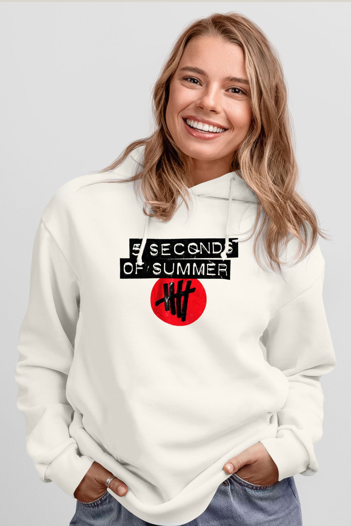 5 Seconds Of Summer Beyaz Unisex Kapşonlu Sweatshirt