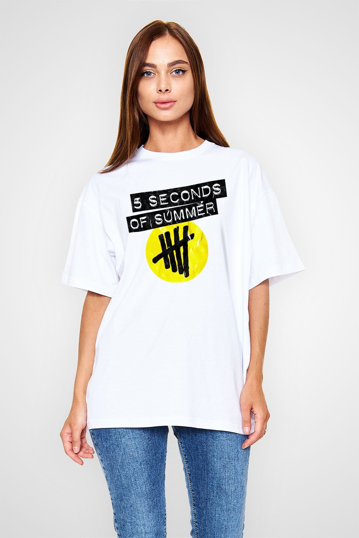 5 Seconds Of Summer Beyaz Unisex Oversize Tişört T-Shirt