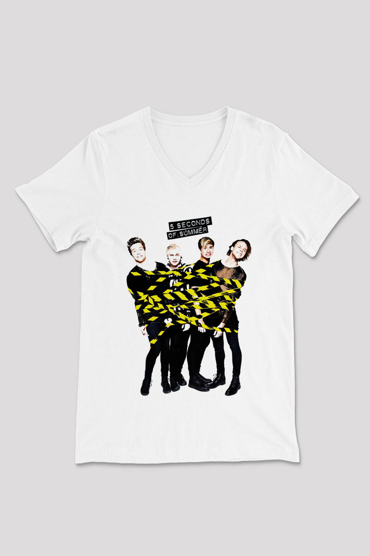 5 Seconds Of Summer Beyaz Unisex V Yaka Tişört T-Shirt