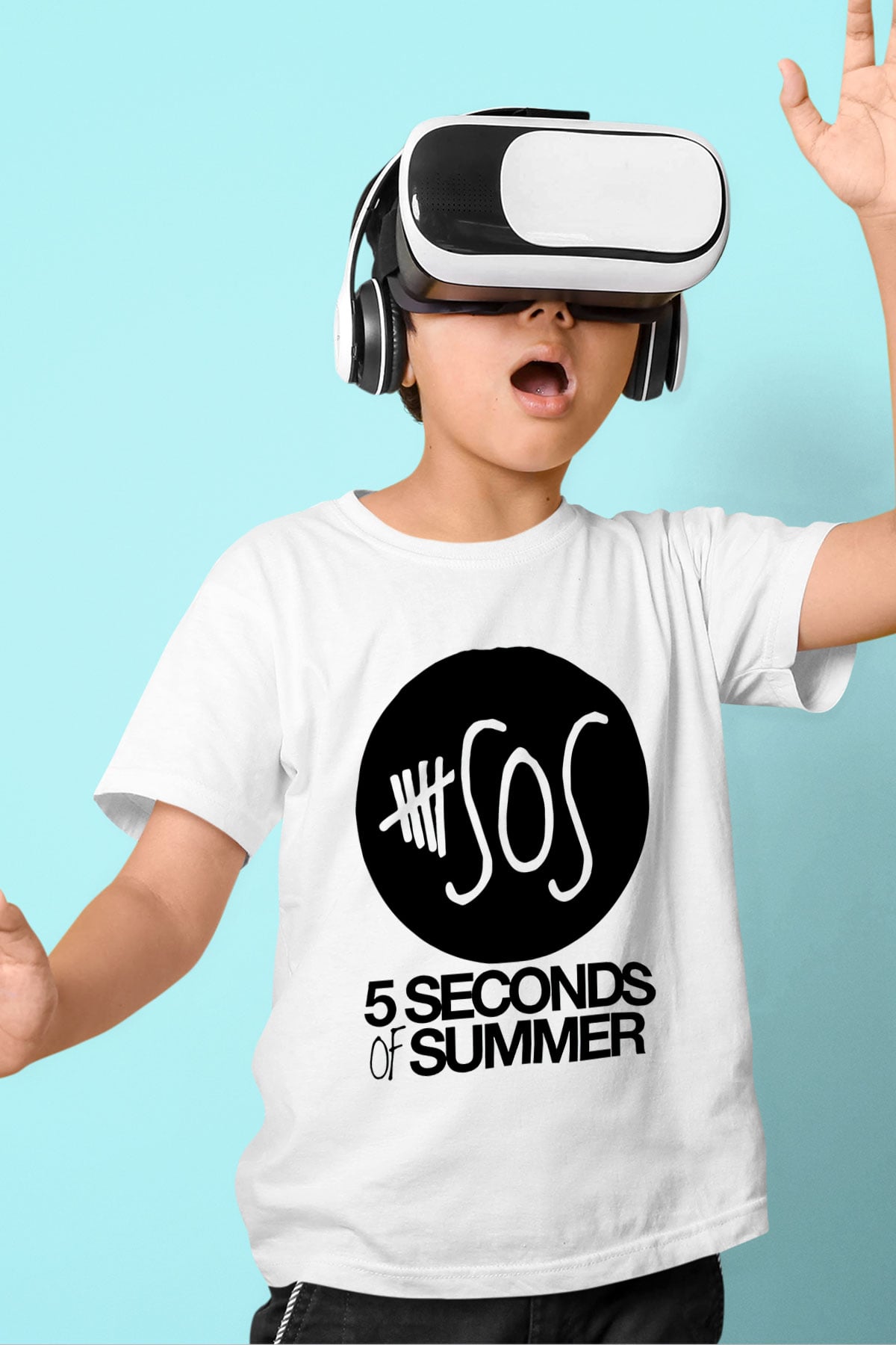 5 Seconds Of Summer SOS Logo Baskılı Beyaz Unisex Çocuk Tişört