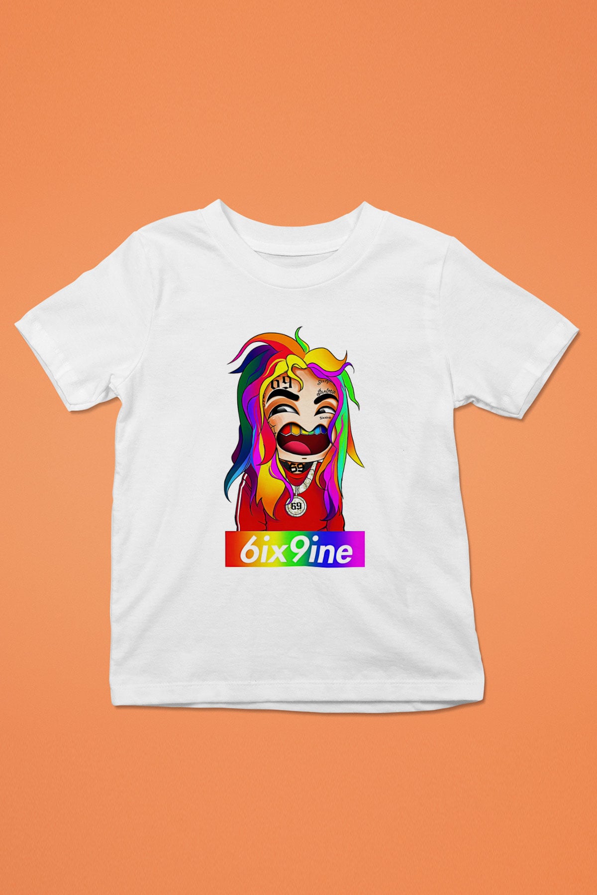 6ix9ine Baskılı Beyaz Unisex Beyaz Çocuk Tişört - Tshirt