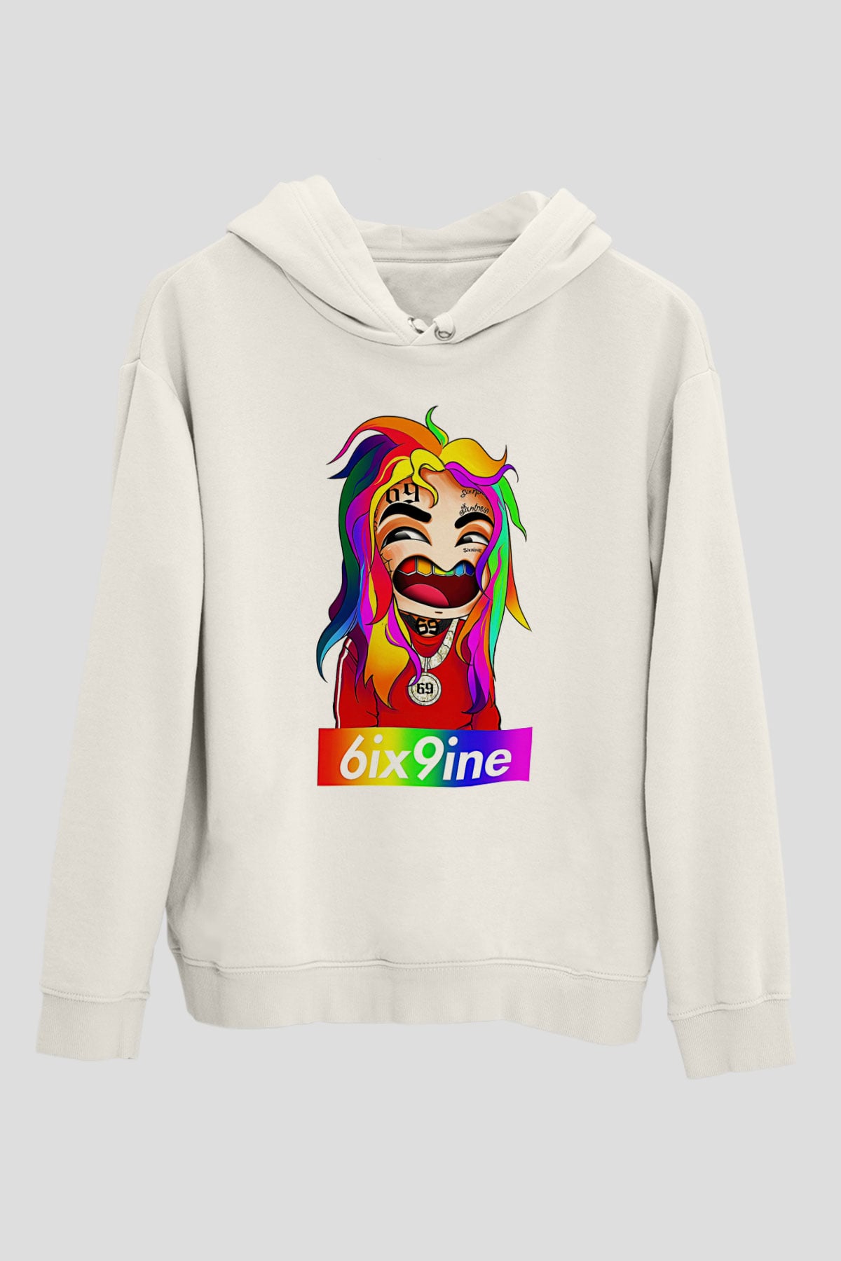 6ix9ine Baskılı Beyaz Unisex Kapüşonlu Sweatshirt