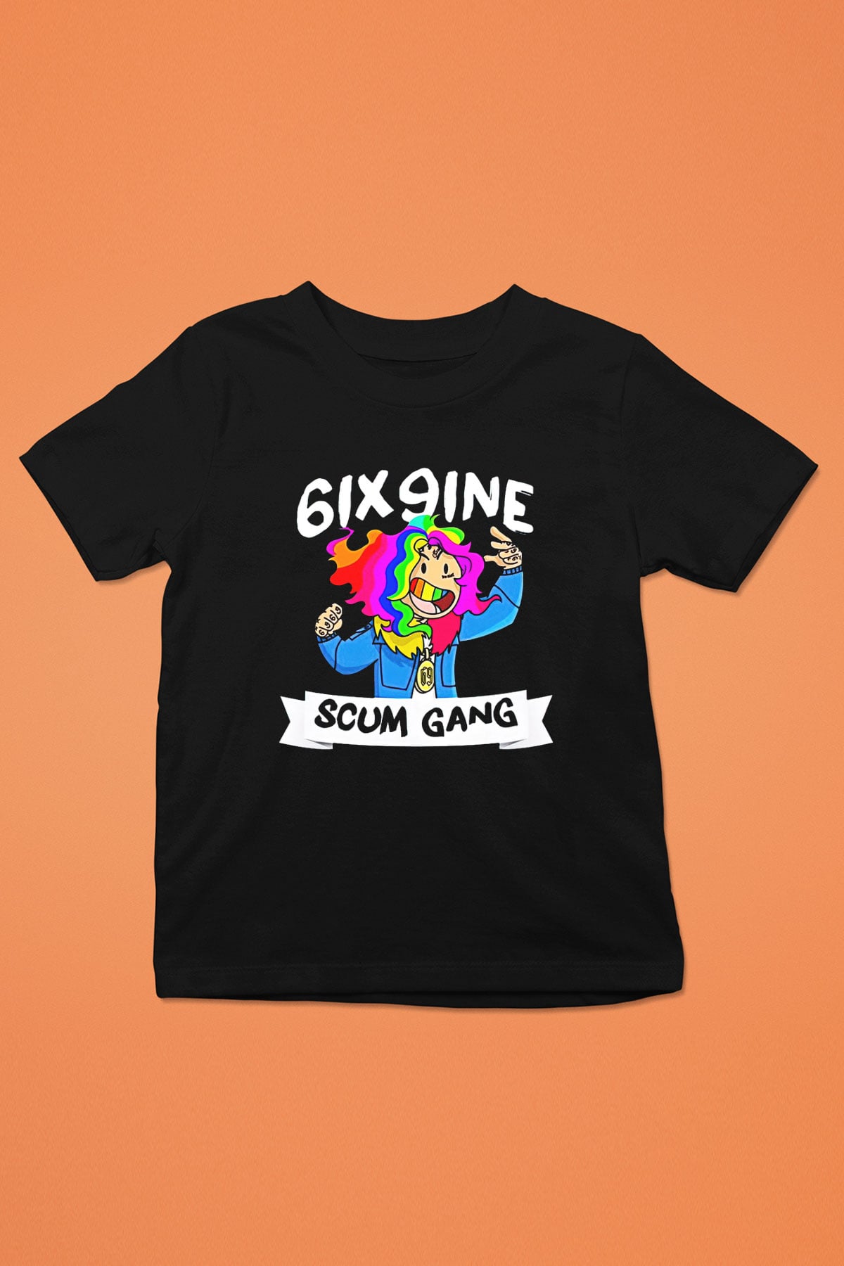 6ix9ine Baskılı Unisex Siyah Çocuk Tişört - Tshirt