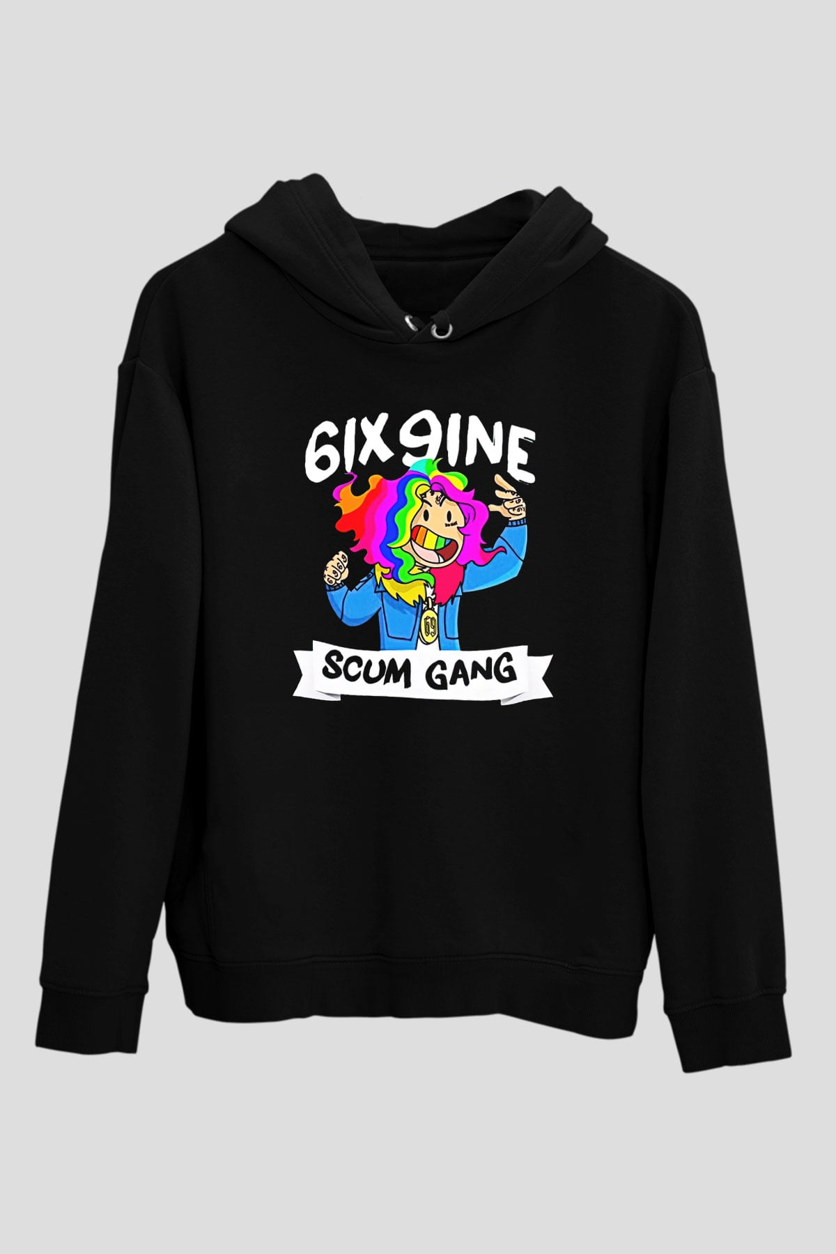 6ix9ine Baskılı Unisex Siyah Hoodie