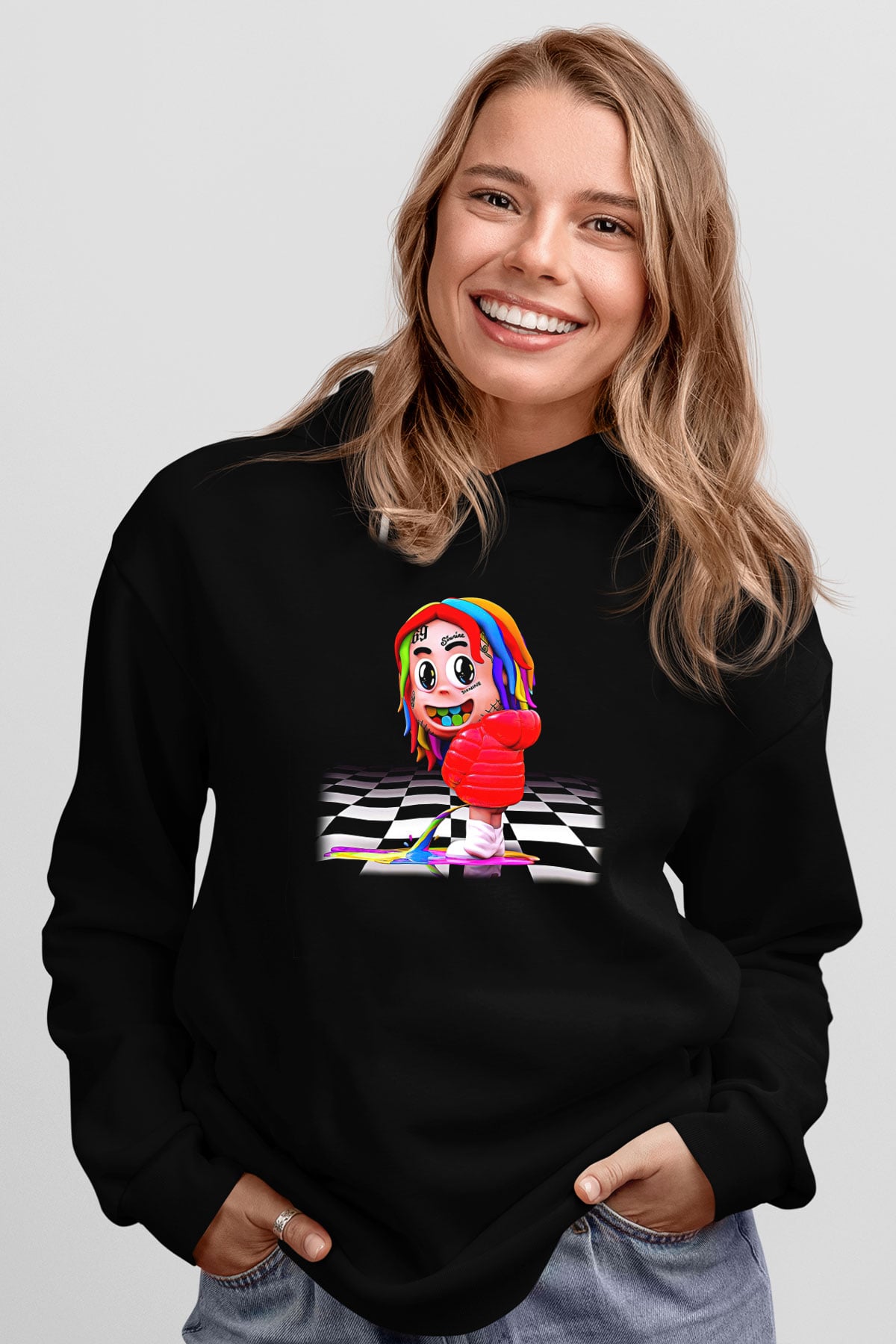 6ix9ine Baskılı Unisex Siyah Hoodie