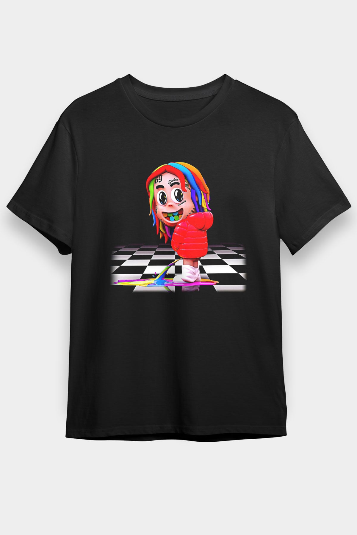 6ix9ine Baskılı Unisex Siyah Tişört - Tshirt