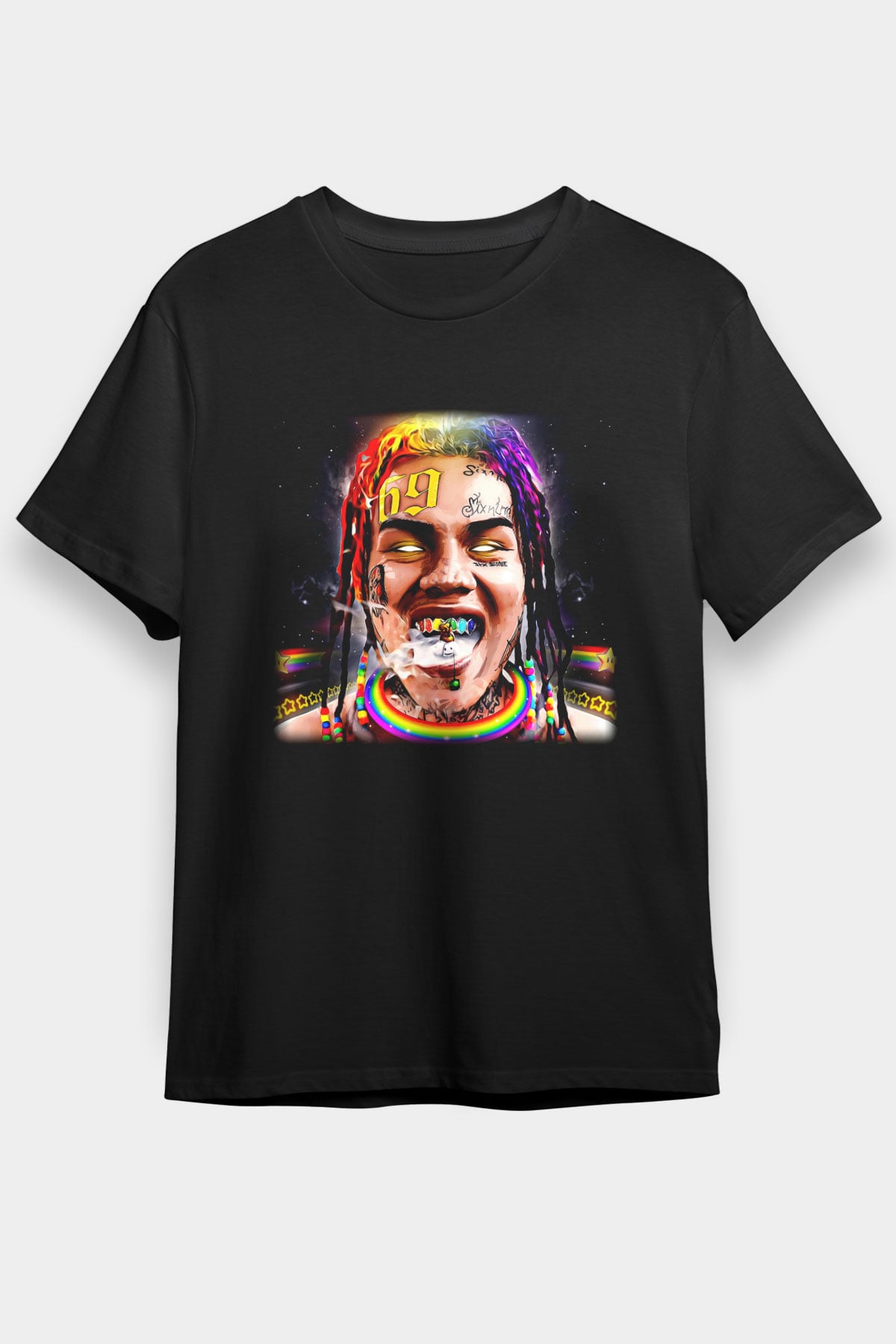 6ix9ine Baskılı Unisex Siyah Tişört - Tshirt