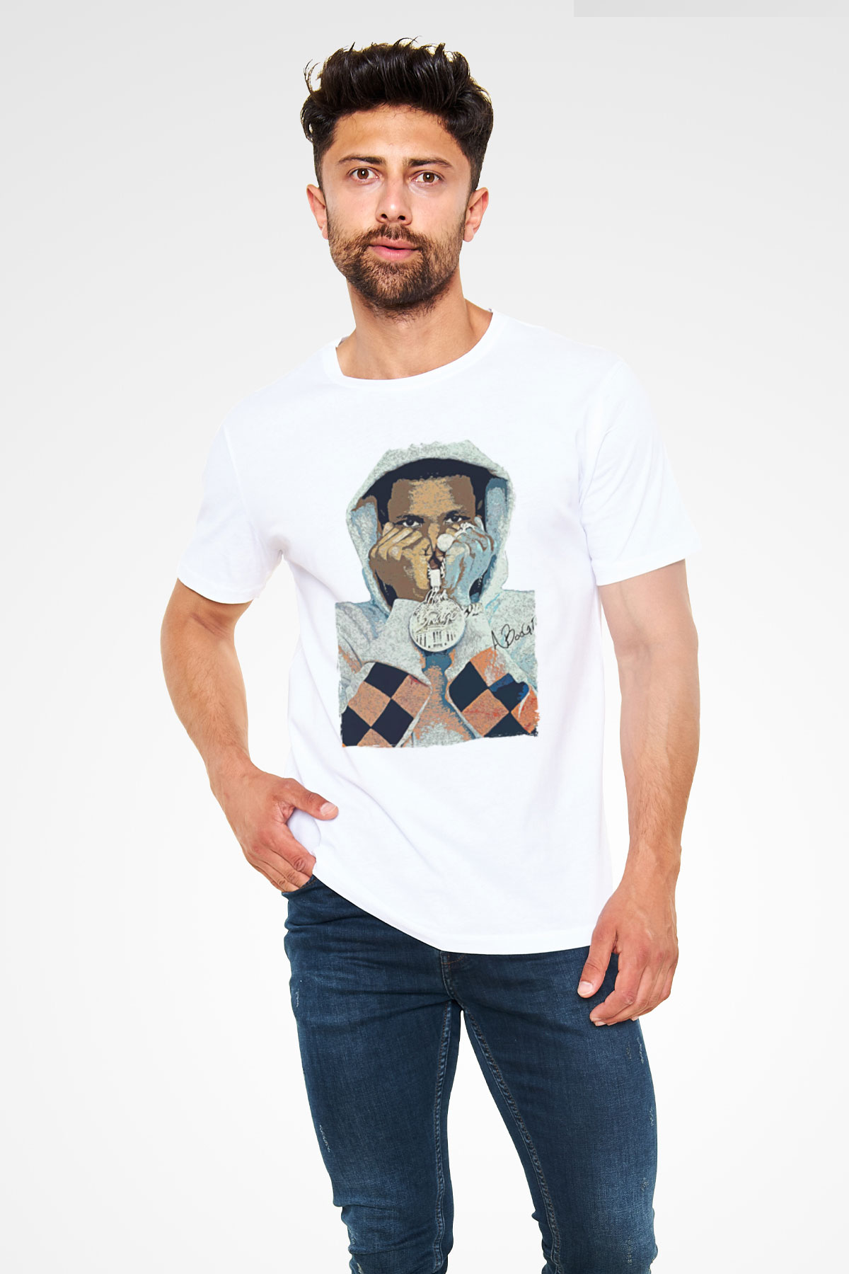 A Boosie Wit Da Hoodie Baskılı Unisex Beyaz Tişört - Tshirt