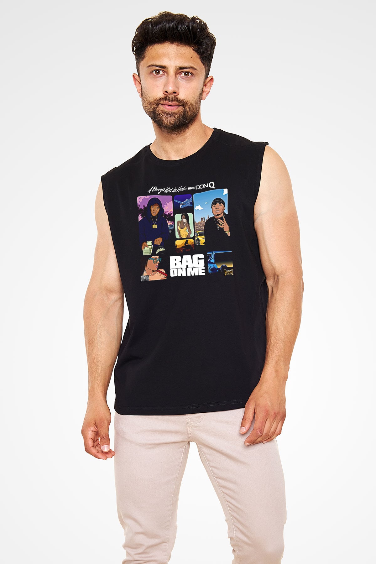 A Boosie Wit Da Hoodie Baskılı Unisex Siyah Kolsuz Tişört - Tshirt