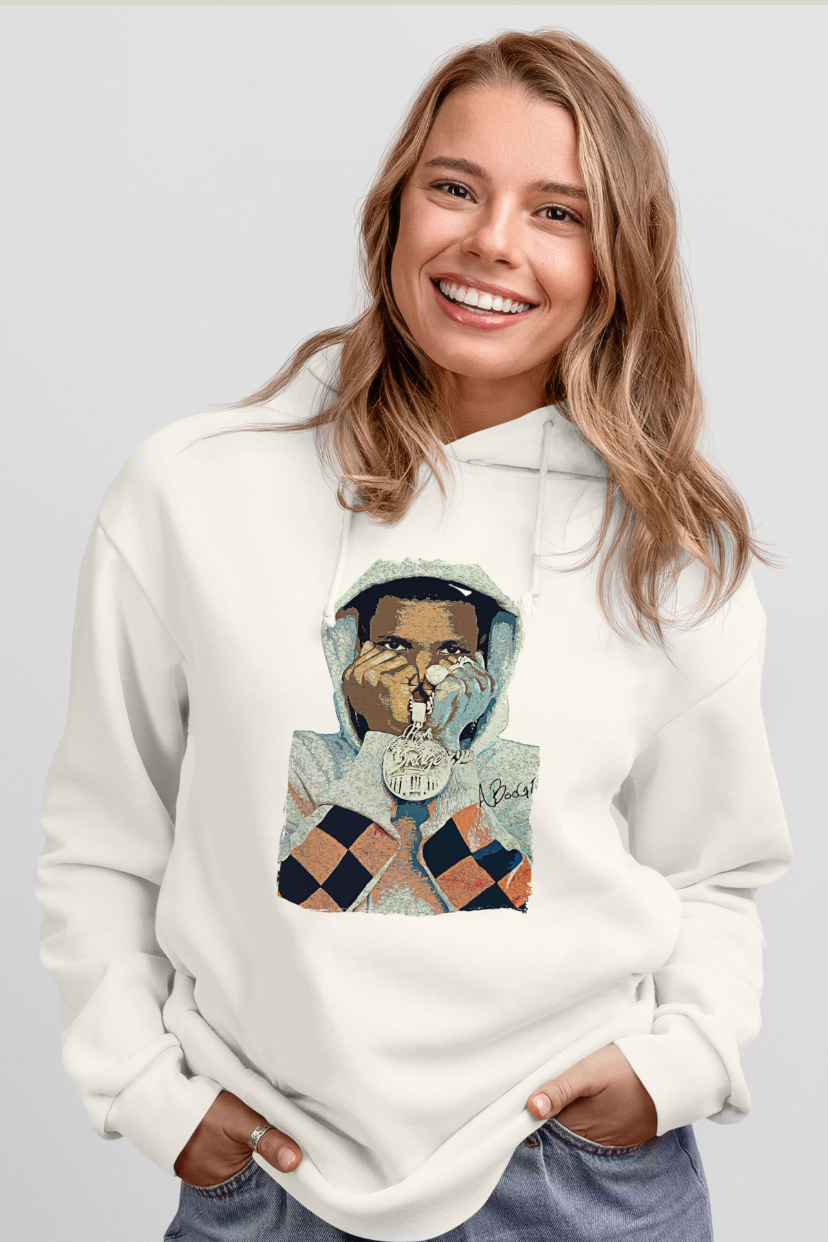 A Boosie Wit Da Kapüşonlu Sweatshirt Baskılı Beyaz Unisex Kapüşonlu Sweatshirt